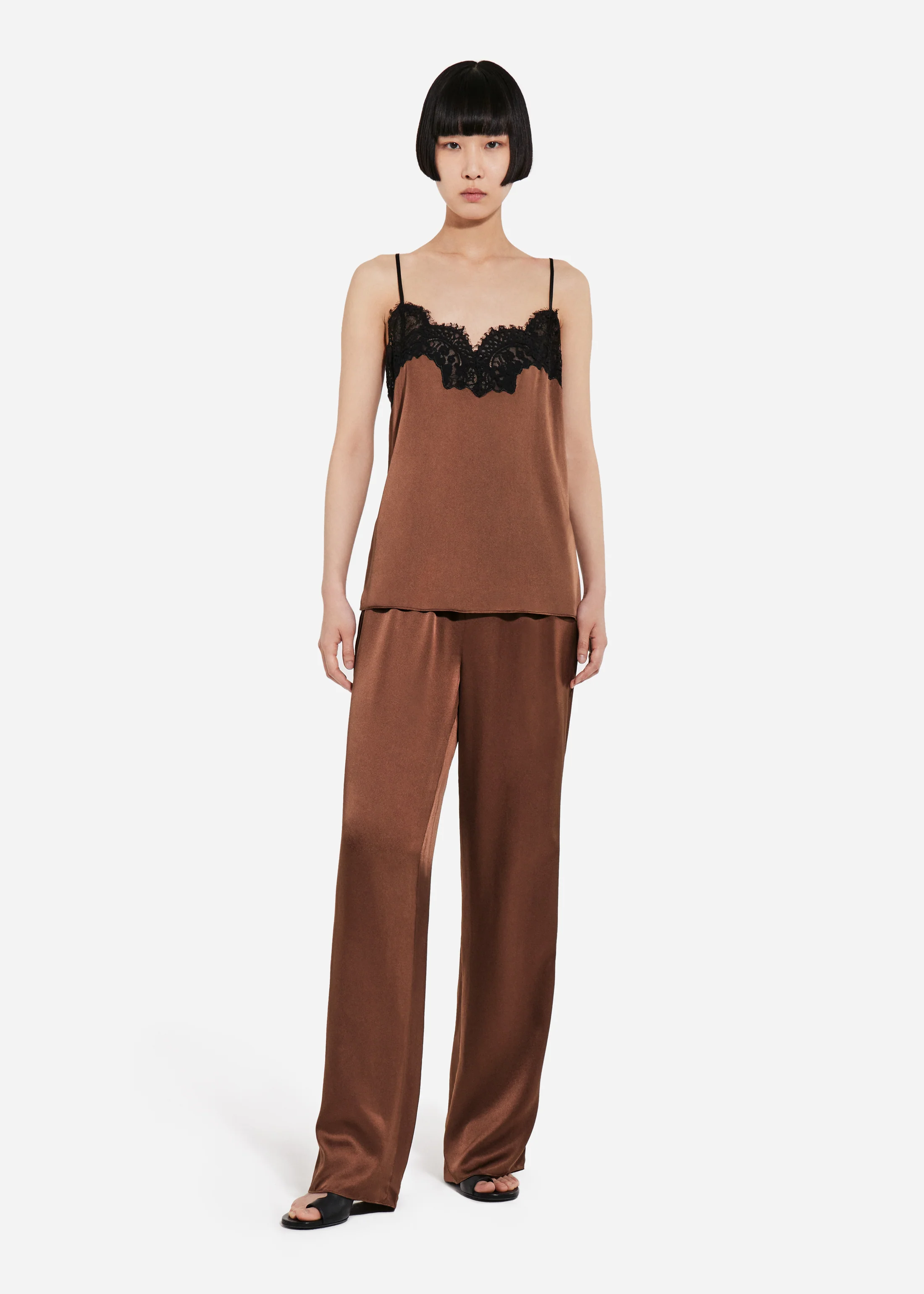 Lace Camisole in Silk - Chocolate