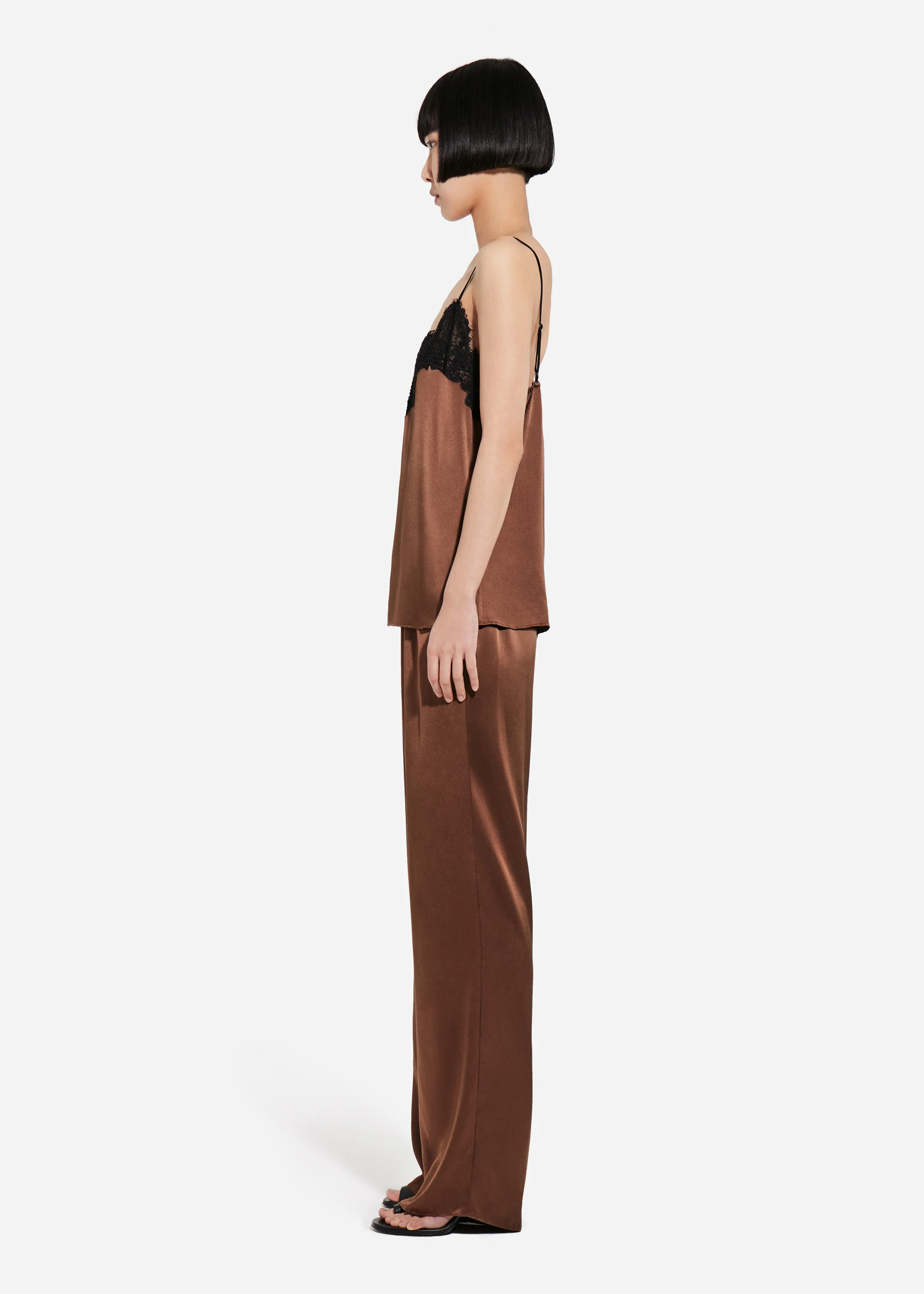 Lace Camisole in Silk - Chocolate