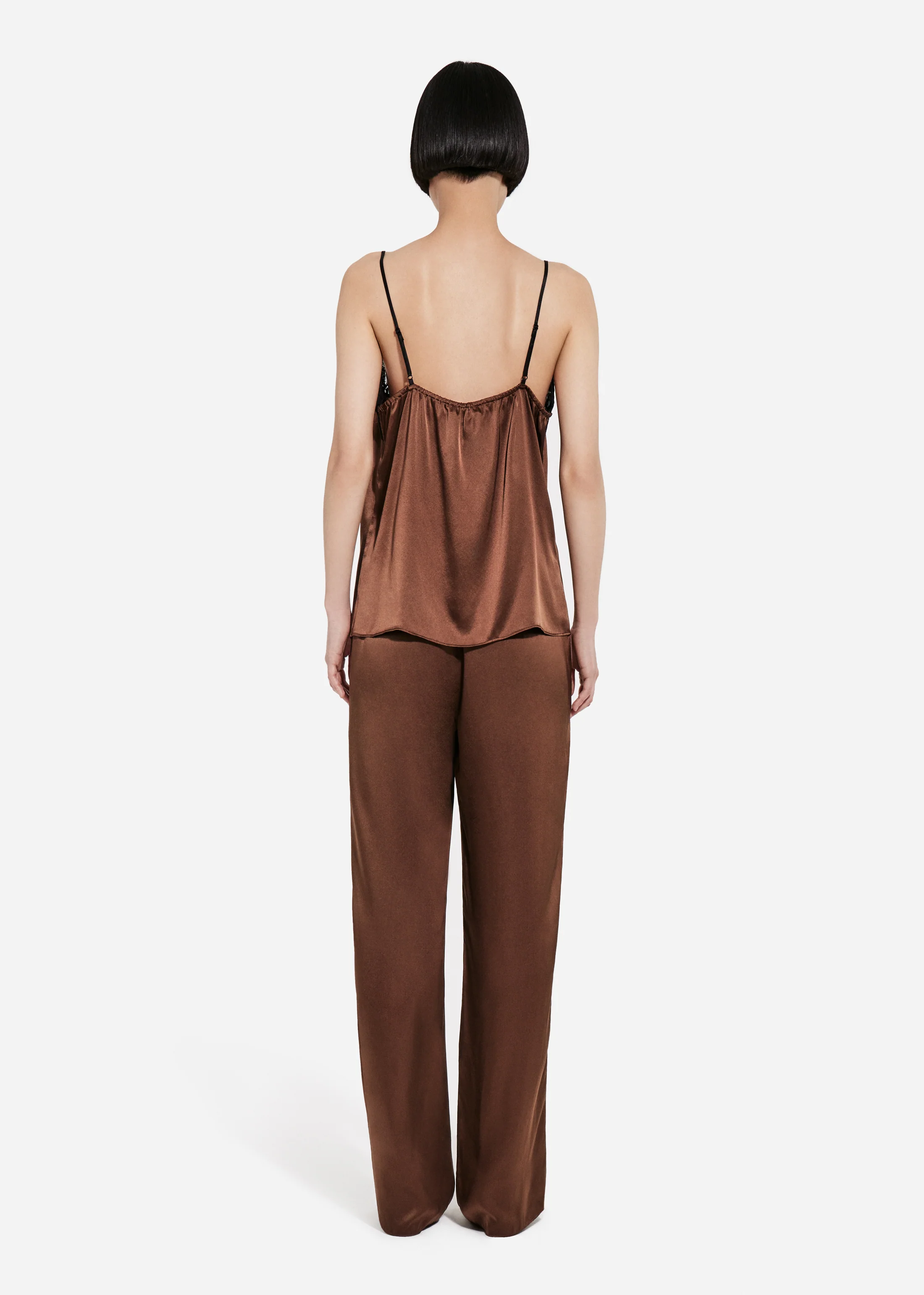 Lace Camisole in Silk - Chocolate