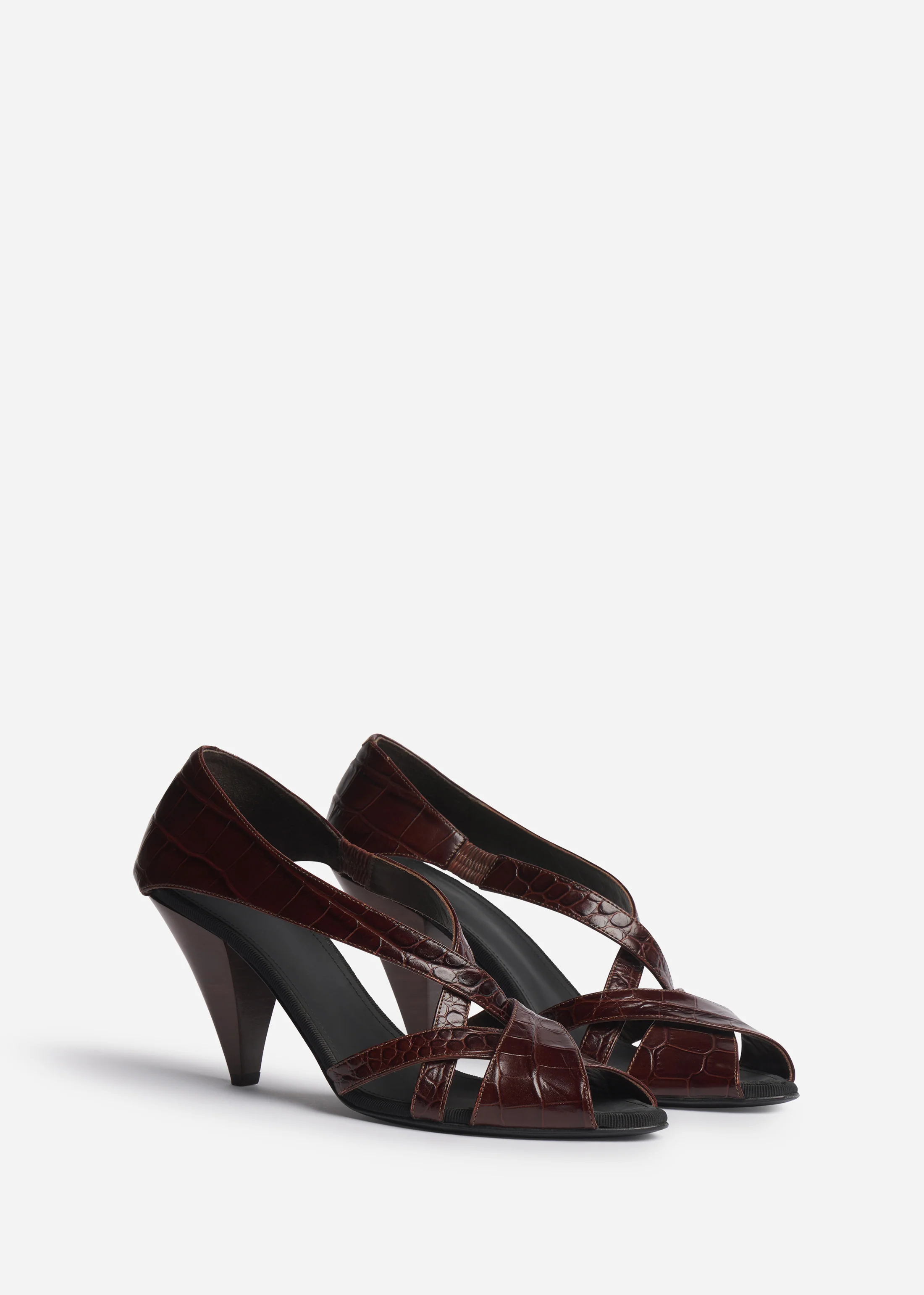 1733-open-toe-heeled-sandal-in-crocodile-leather-chocolate-2.webp Open Toe Heeled Sandal in Crocodile Leather - Chocolate