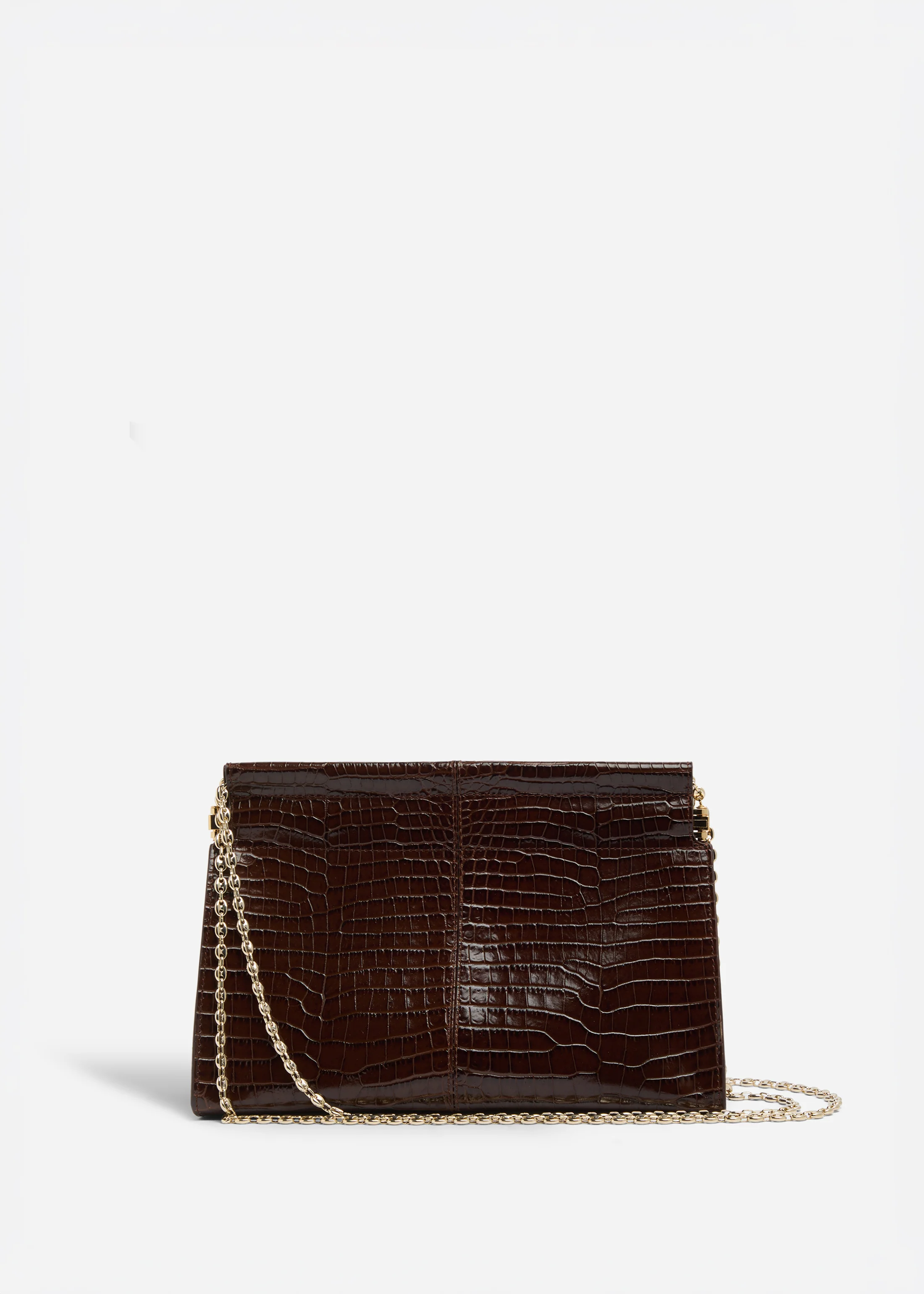 Small Leather Clutch with Chain - Brown