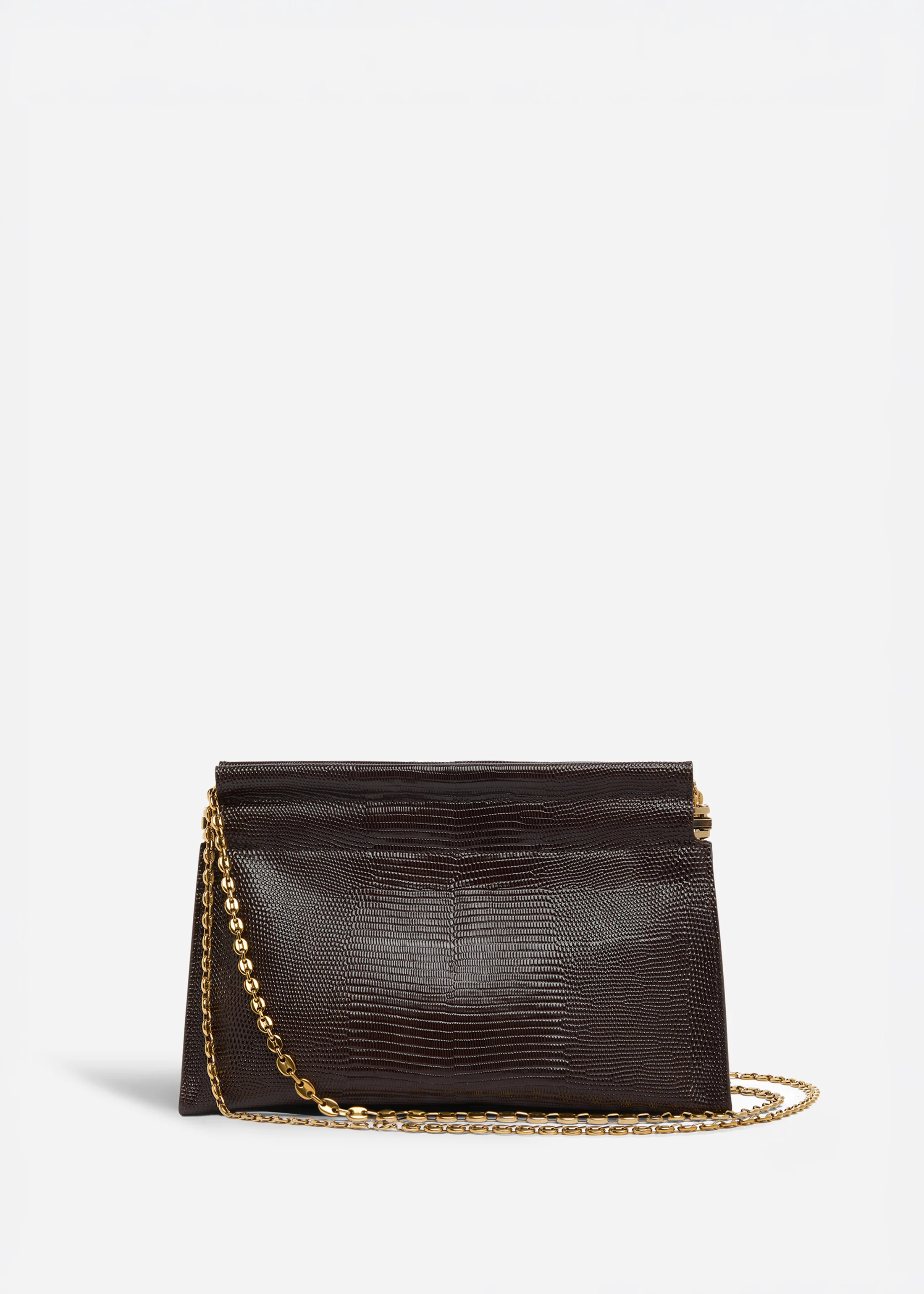 Small Leather Clutch with Chain - Espresso