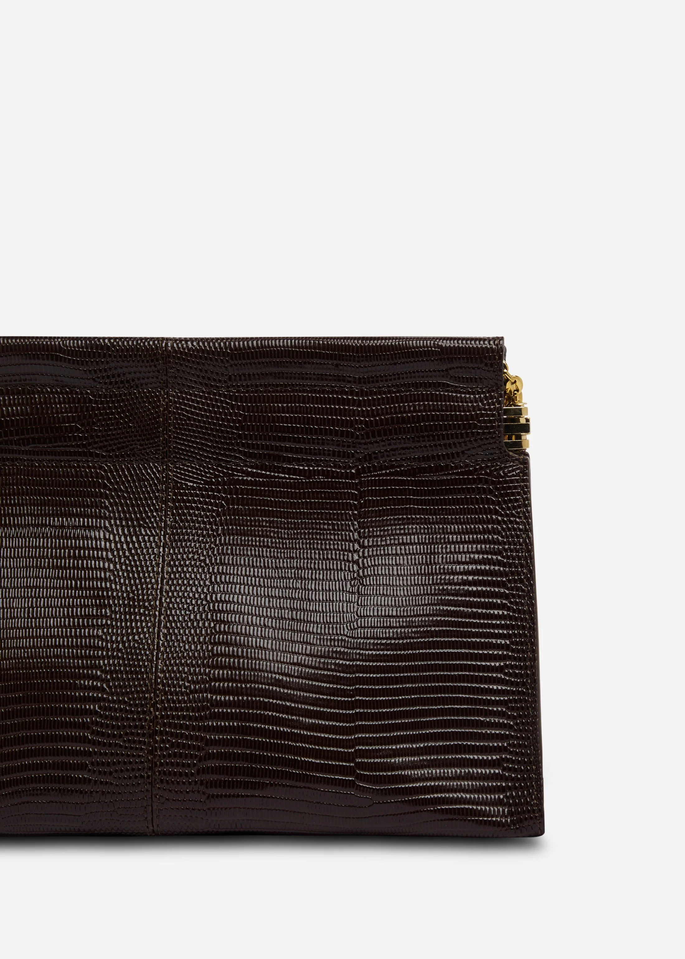 Small Leather Clutch with Chain - Espresso