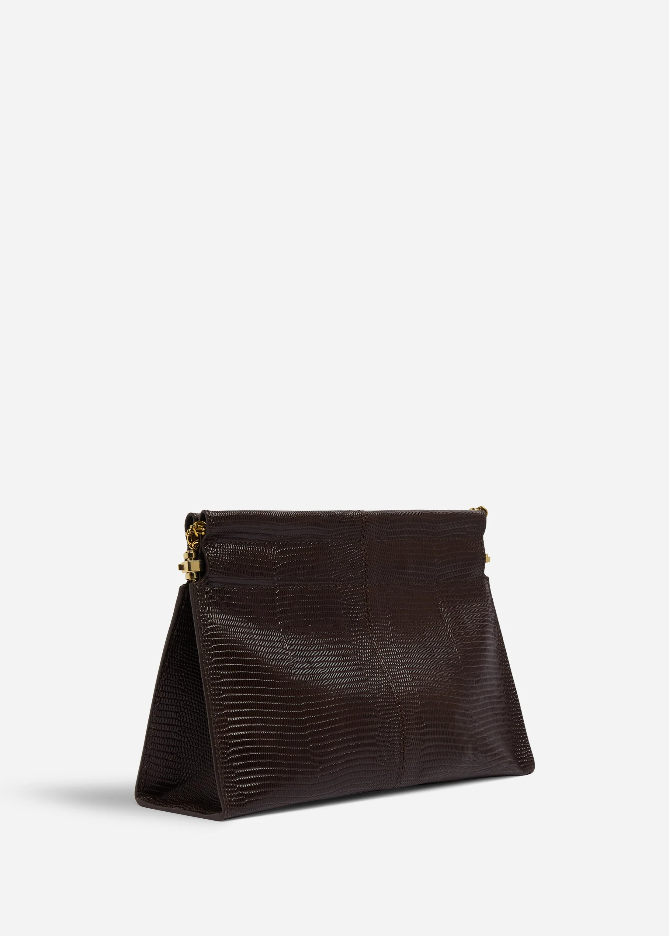 Small Leather Clutch with Chain - Espresso