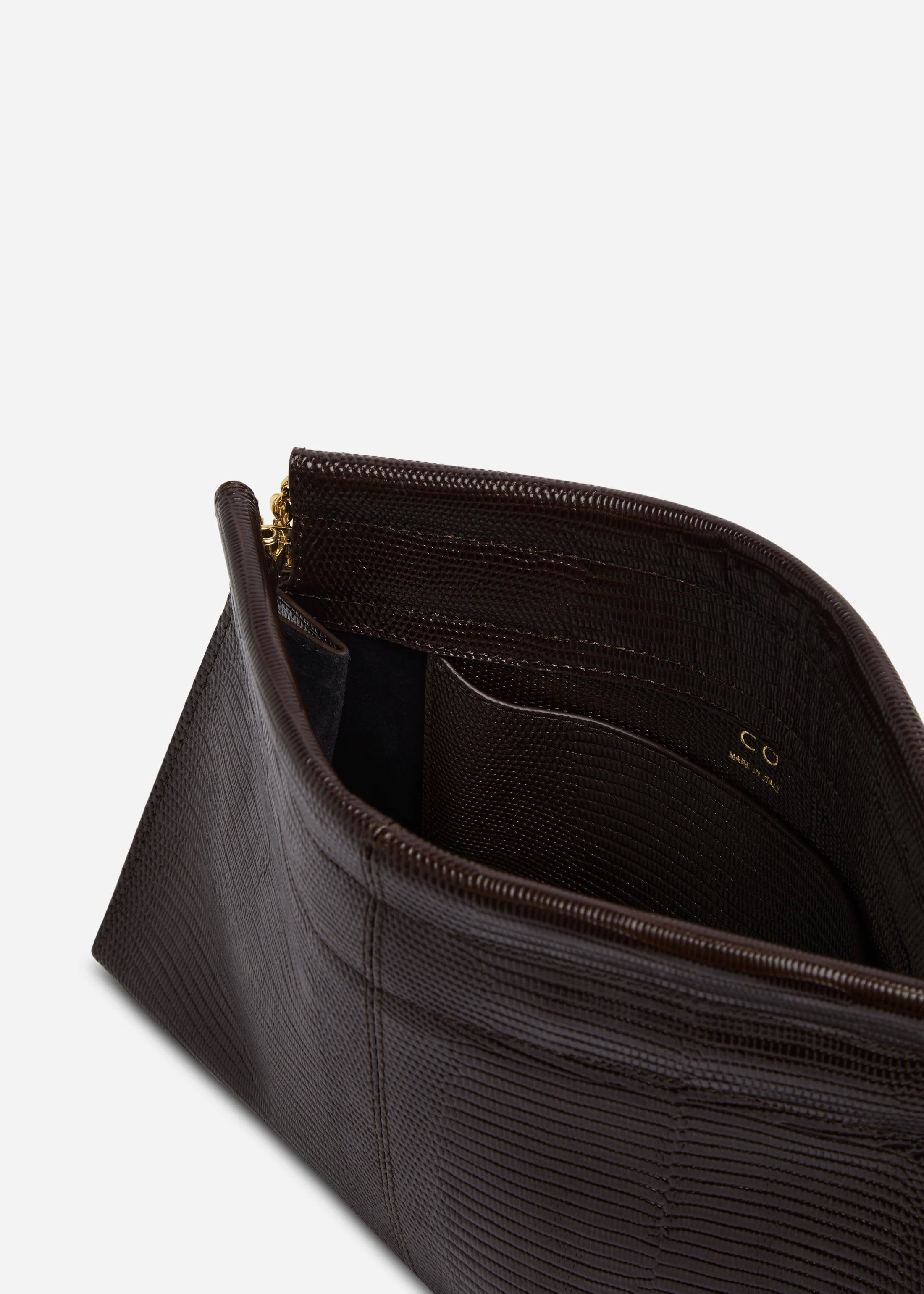 Small Leather Clutch with Chain - Espresso