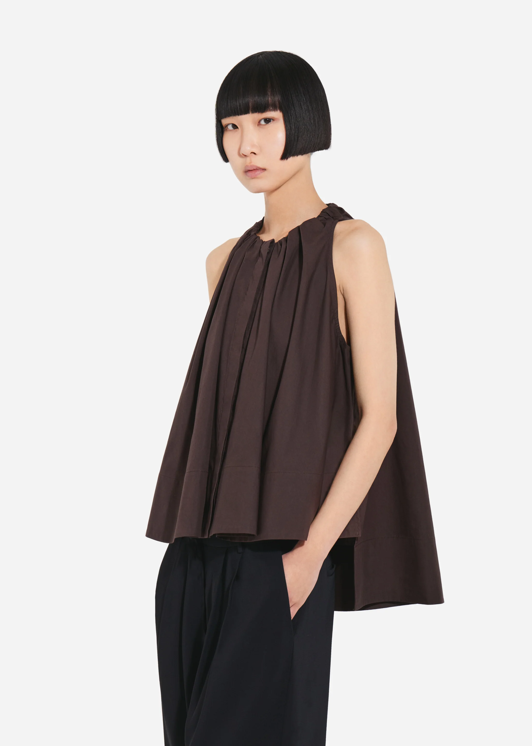 178-gathered-tunic-shirt-in-cotton-poplin-chocolate-1.webp Gathered Tunic Shirt in Cotton Poplin - Chocolate