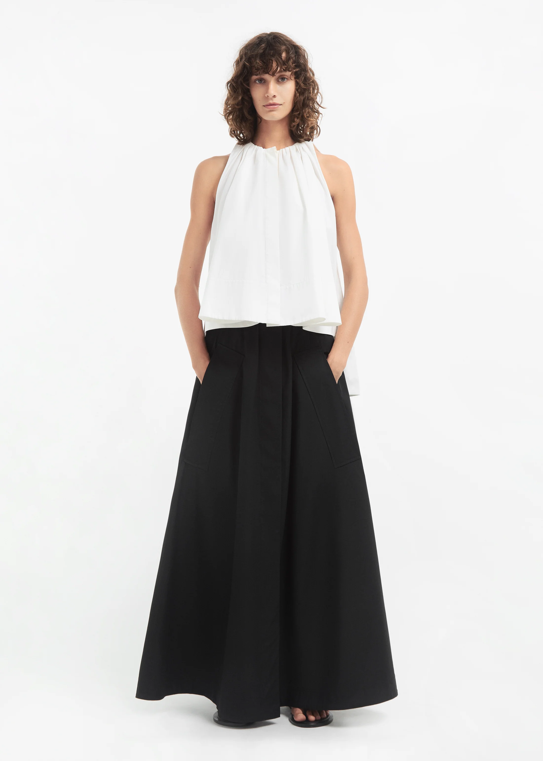 Gathered Tunic Shirt in Cotton Poplin - White