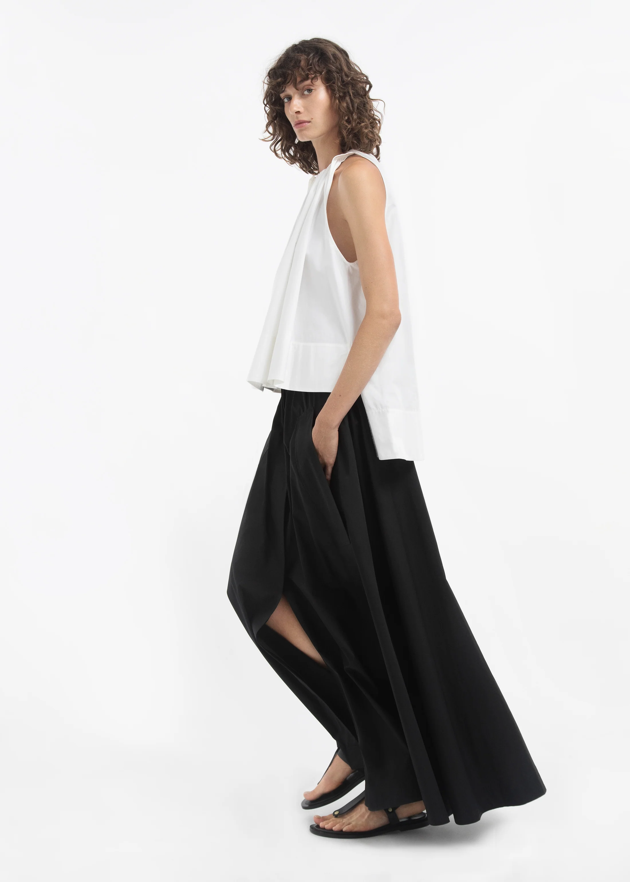 Gathered Tunic Shirt in Cotton Poplin - White