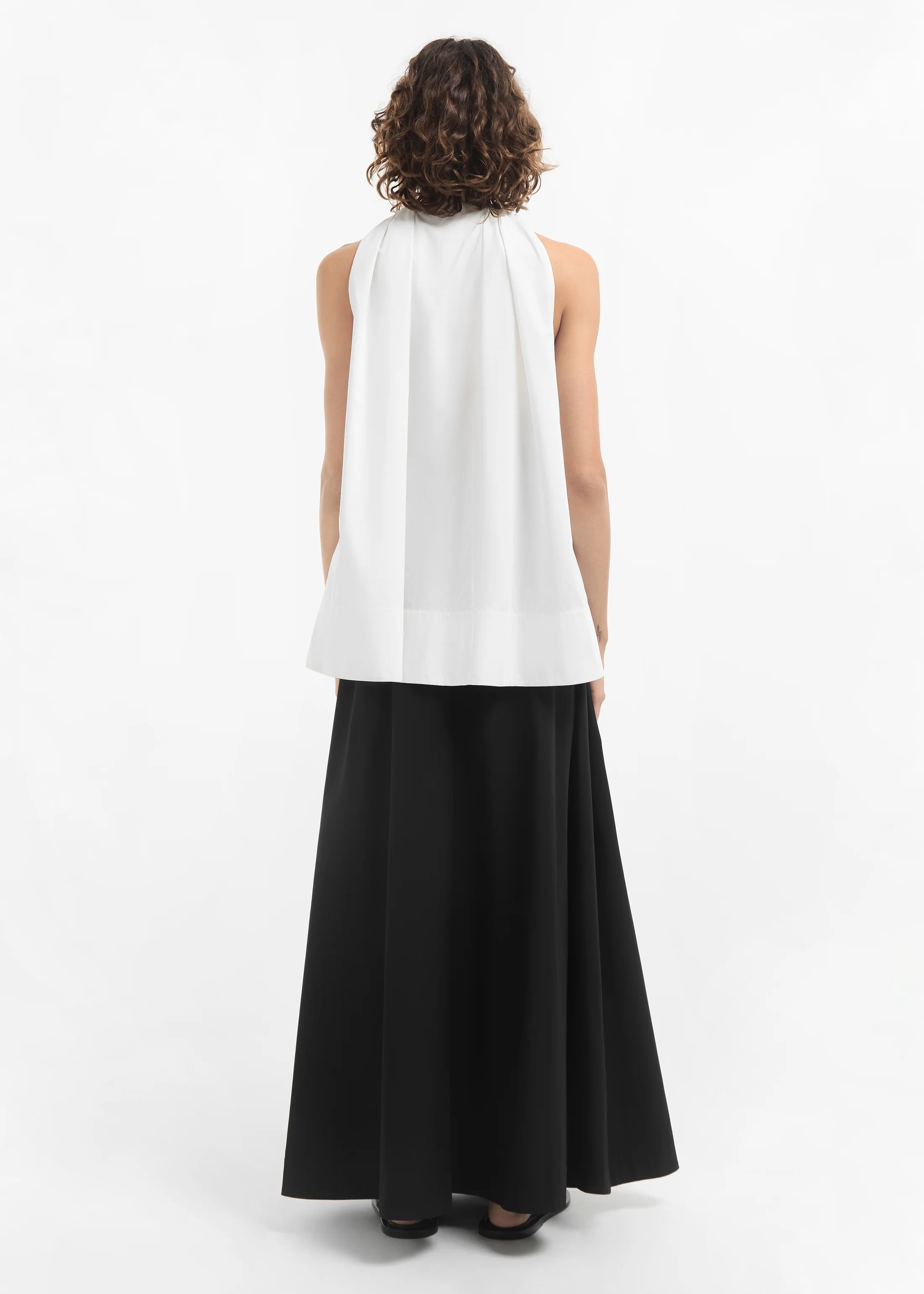 Gathered Tunic Shirt in Cotton Poplin - White