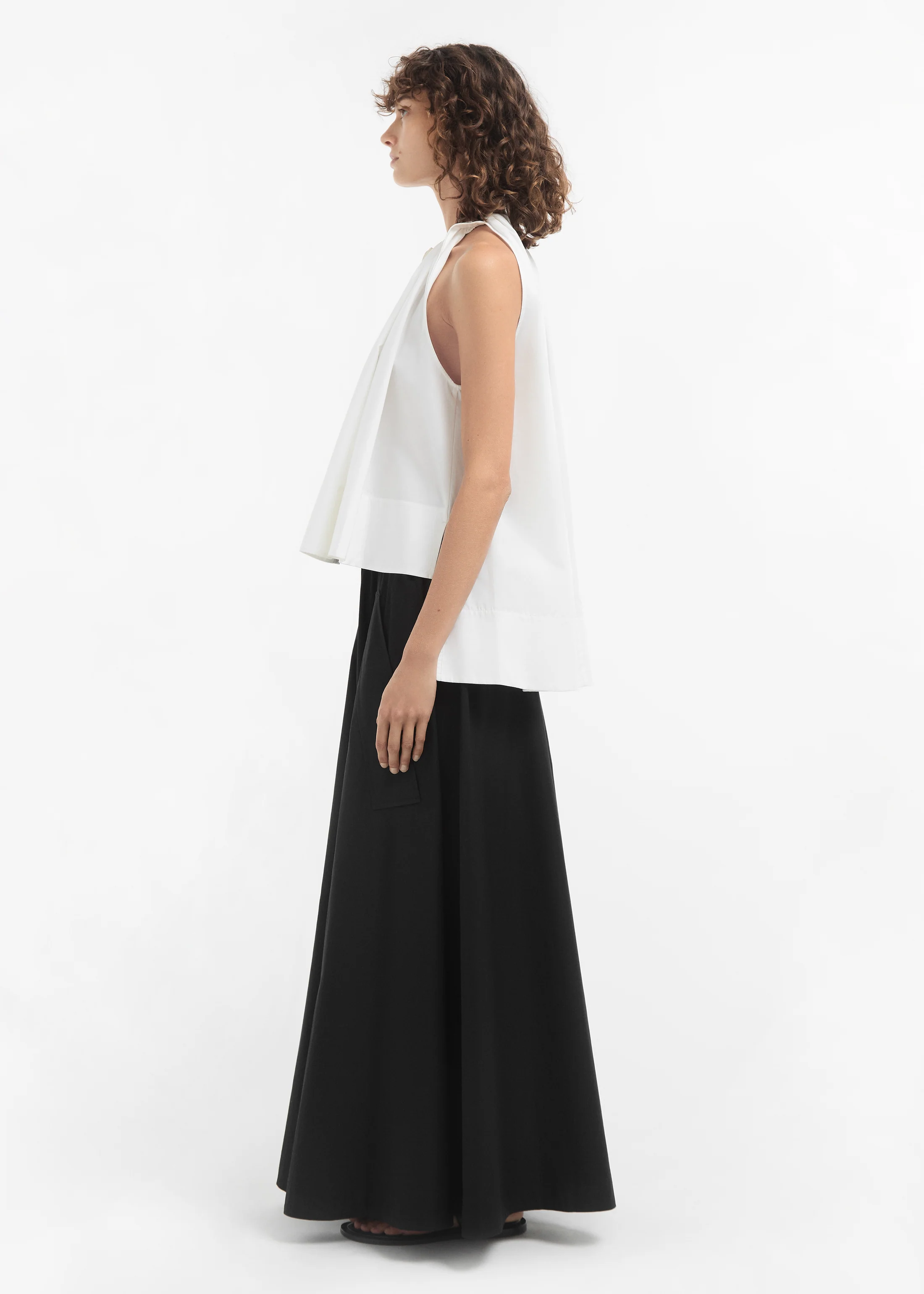 Gathered Tunic Shirt in Cotton Poplin - White