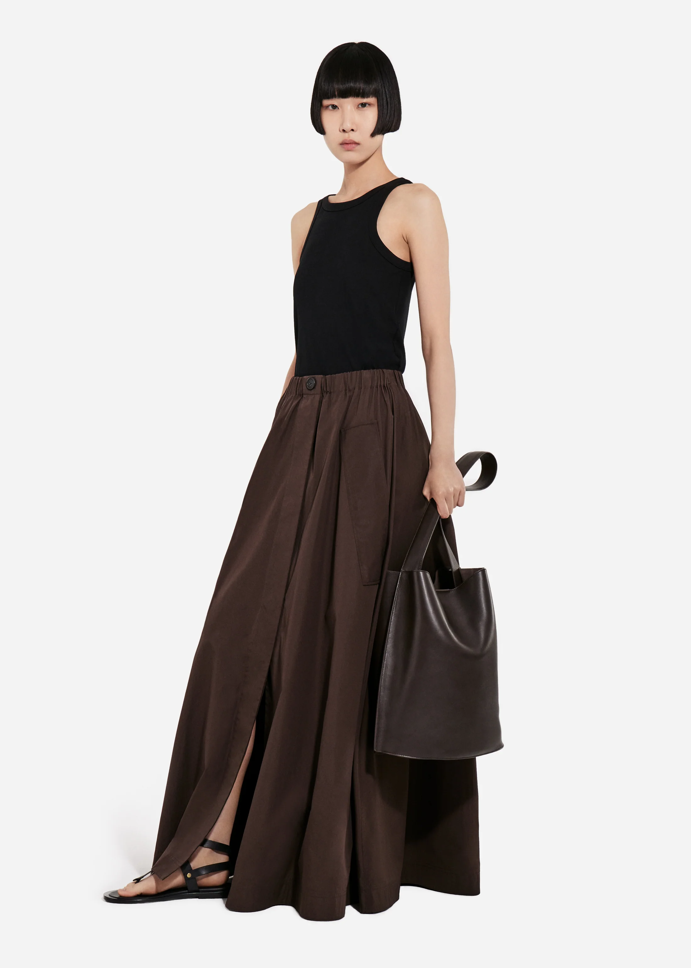 Parachute Skirt in Cotton Poplin - Chocolate