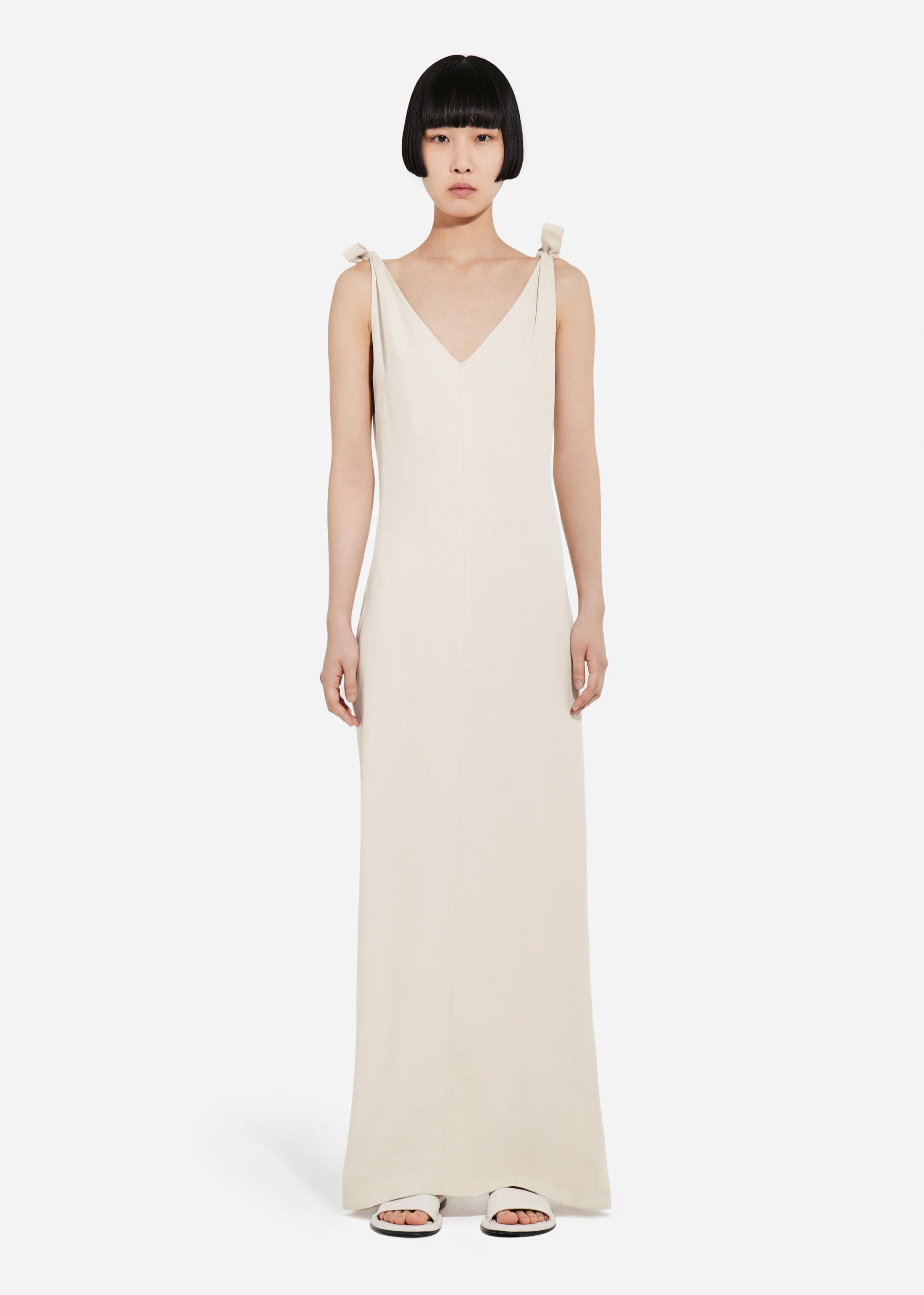 Pleated Slip Dress in Viscose Twill - Pearl