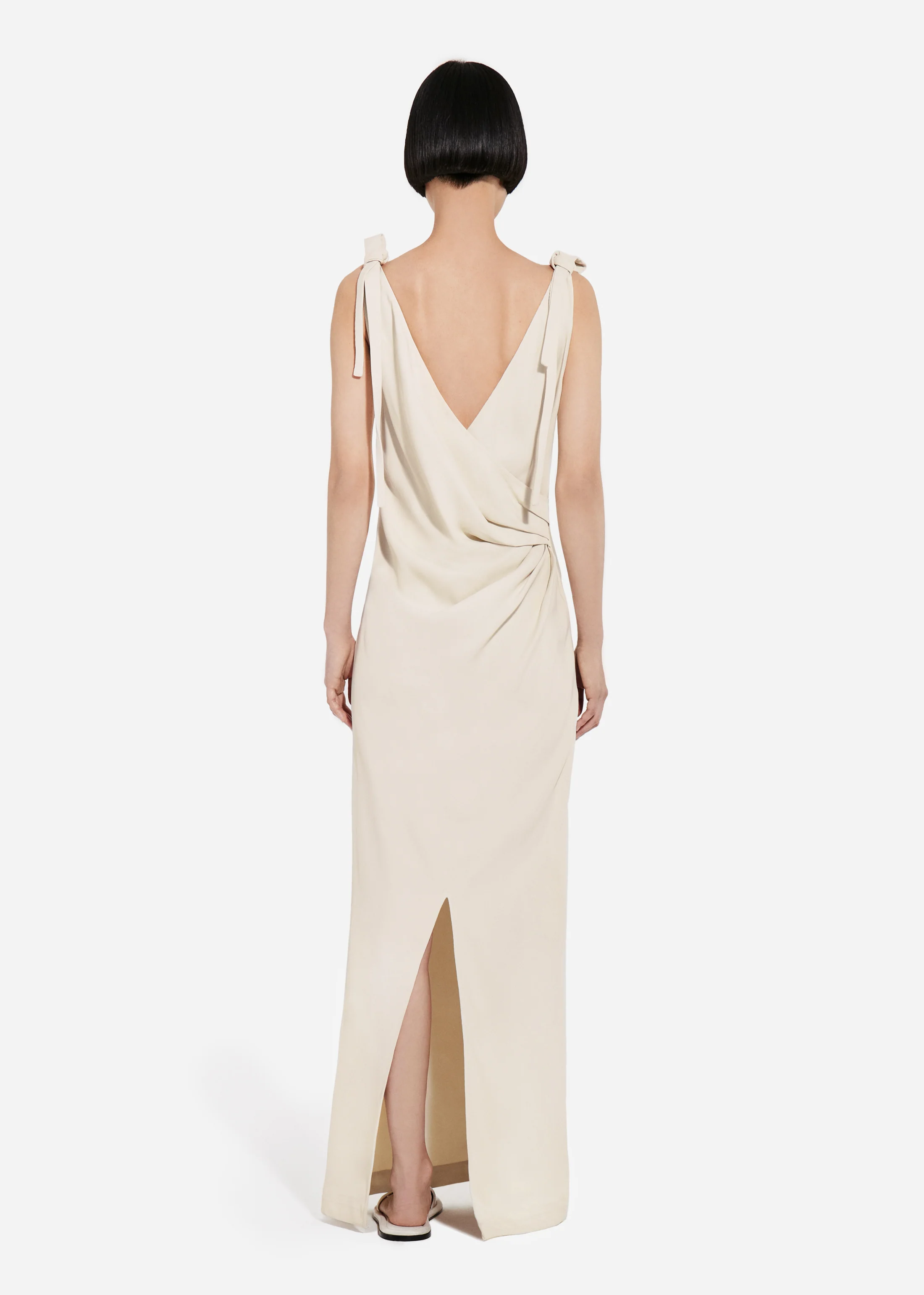 Pleated Slip Dress in Viscose Twill - Pearl