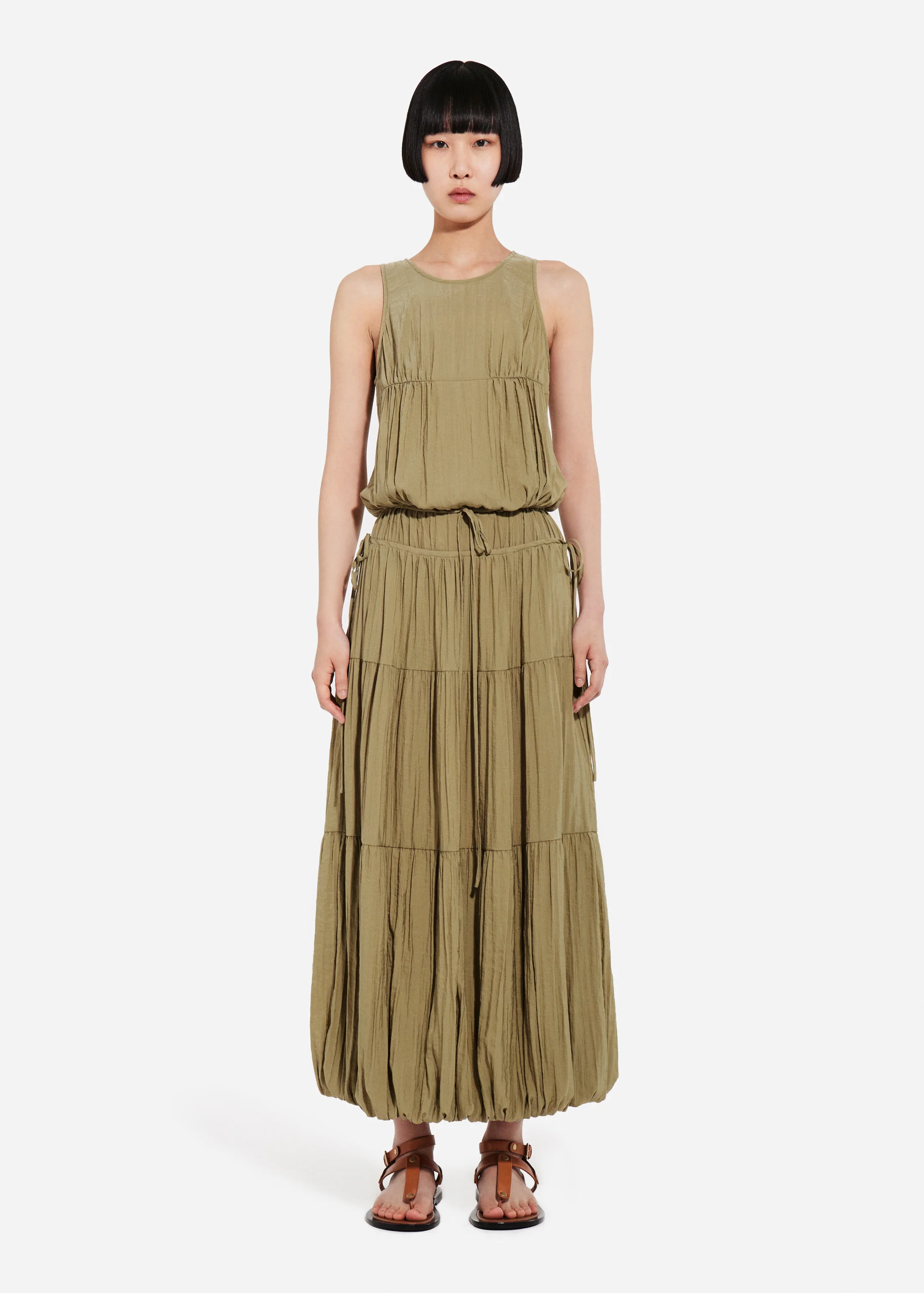 1882-drawstring-pleat-dress-in-wrinkled-nylon-aloe-1.webp Drawstring Pleat Dress in Wrinkled Nylon - Aloe