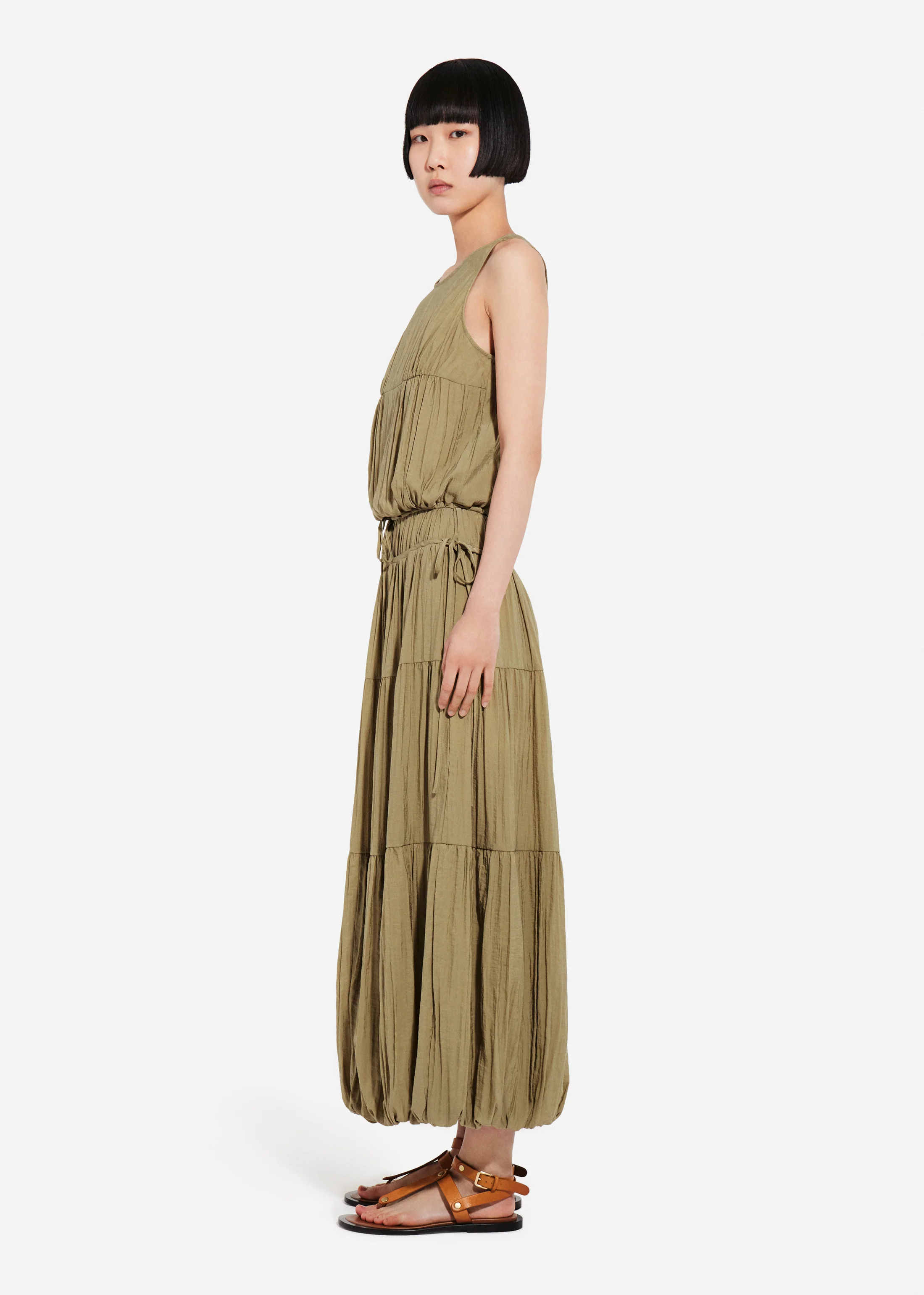 1882-drawstring-pleat-dress-in-wrinkled-nylon-aloe-2.webp Drawstring Pleat Dress in Wrinkled Nylon - Aloe