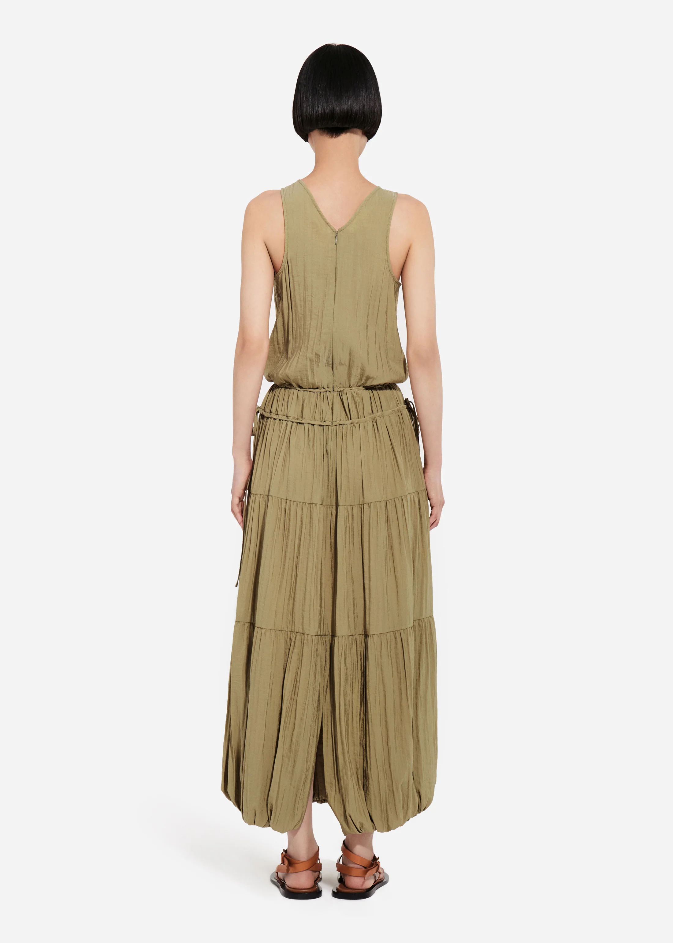 1882-drawstring-pleat-dress-in-wrinkled-nylon-aloe-3.webp Drawstring Pleat Dress in Wrinkled Nylon - Aloe