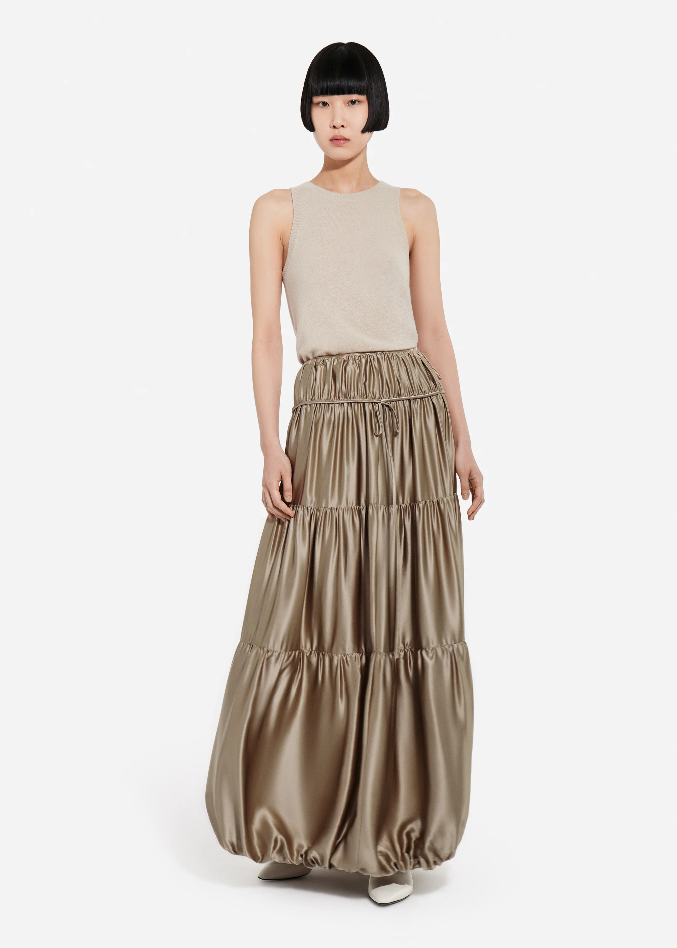 1903-soft-gathered-bubble-skirt-in-silk-charmeuse-sesame-1.webp Soft Gathered Bubble Skirt in Silk Charmeuse - Sesame