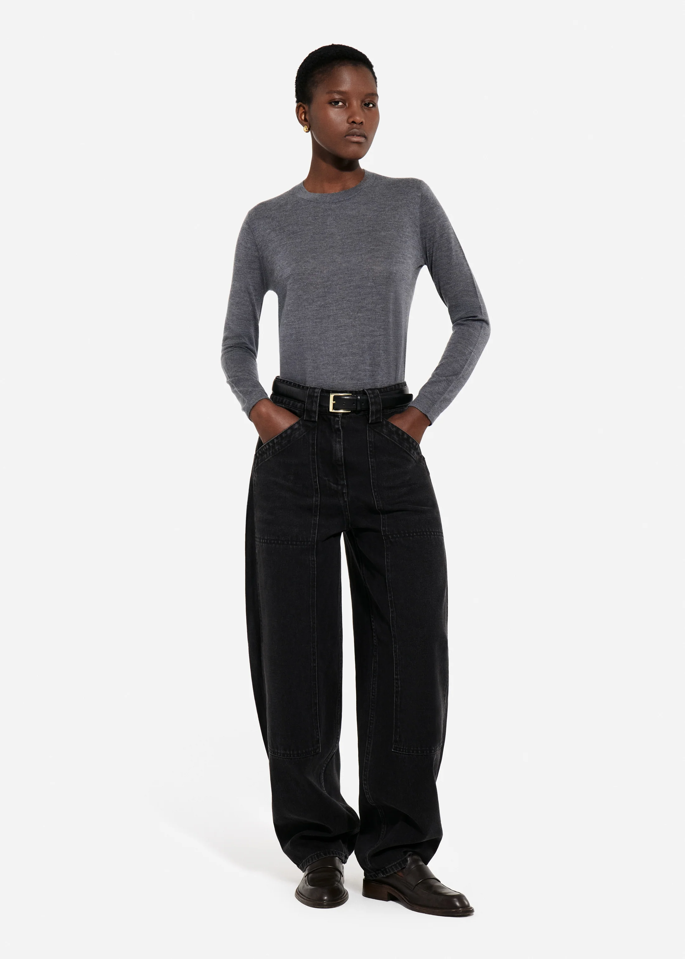 Long Sleeve Crew in Fine Cashmere - Grey