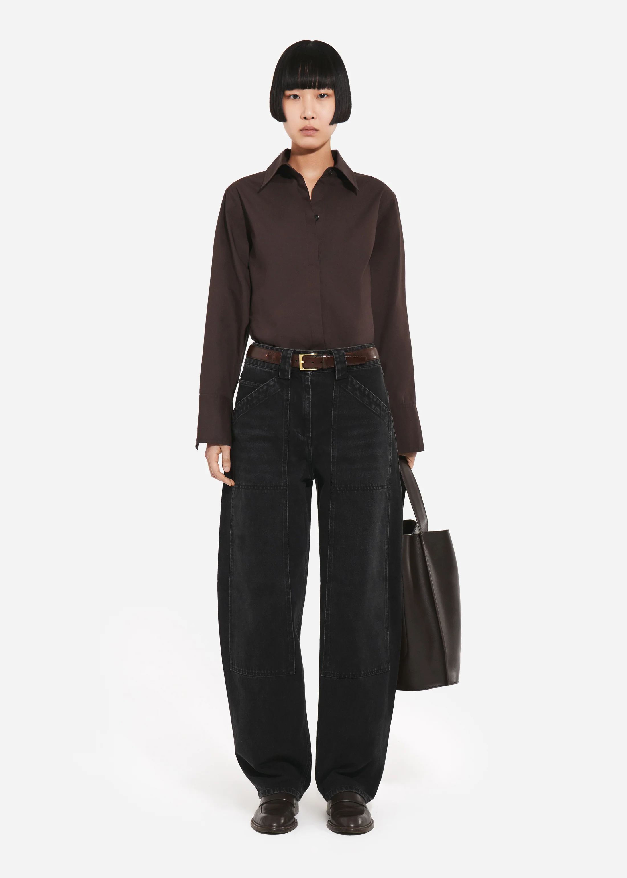 Fitted Shirt in Cotton Poplin - Chocolate