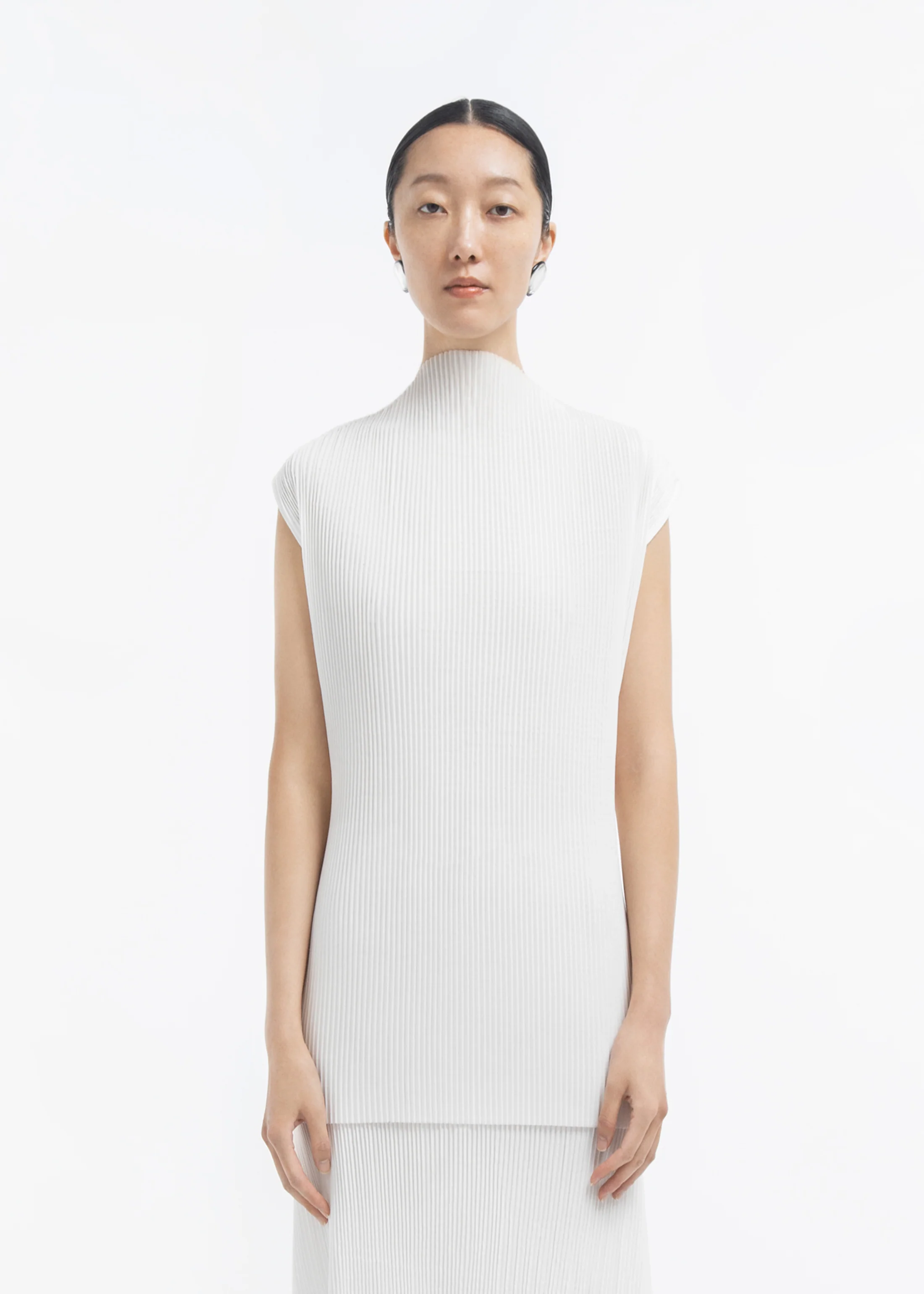 Cap Sleeve Top in Plisse - Off White