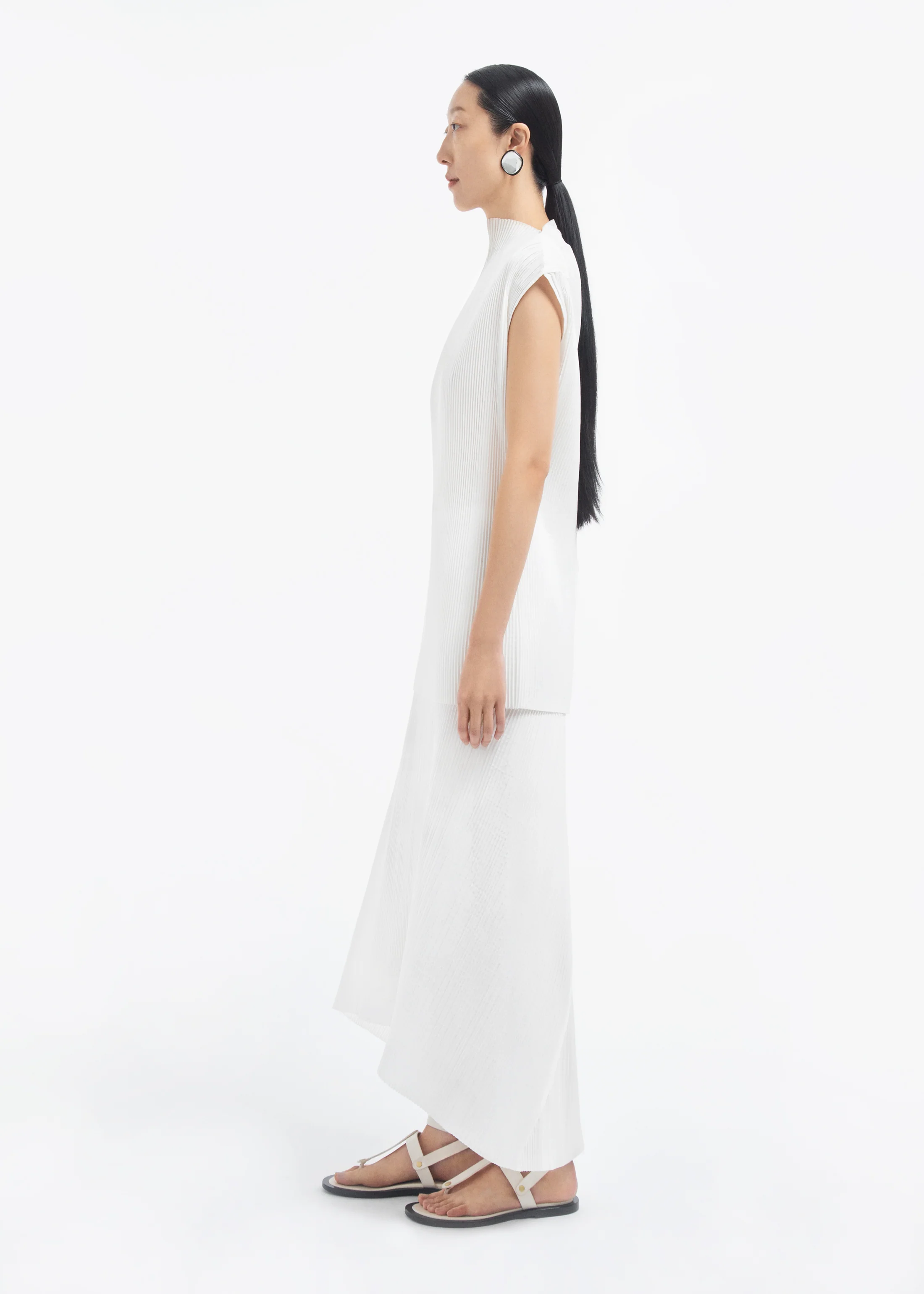Cap Sleeve Top in Plisse - Off White