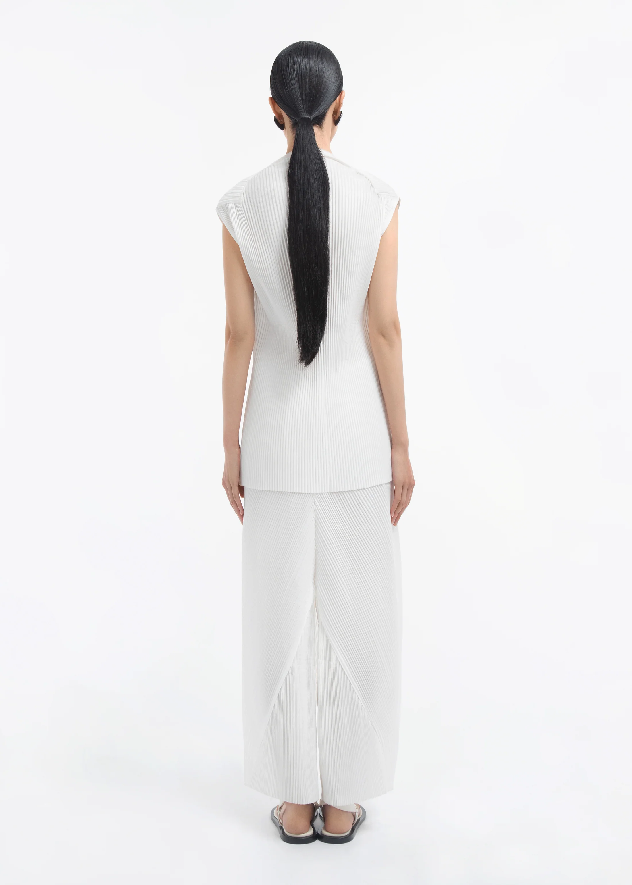 Cap Sleeve Top in Plisse - Off White