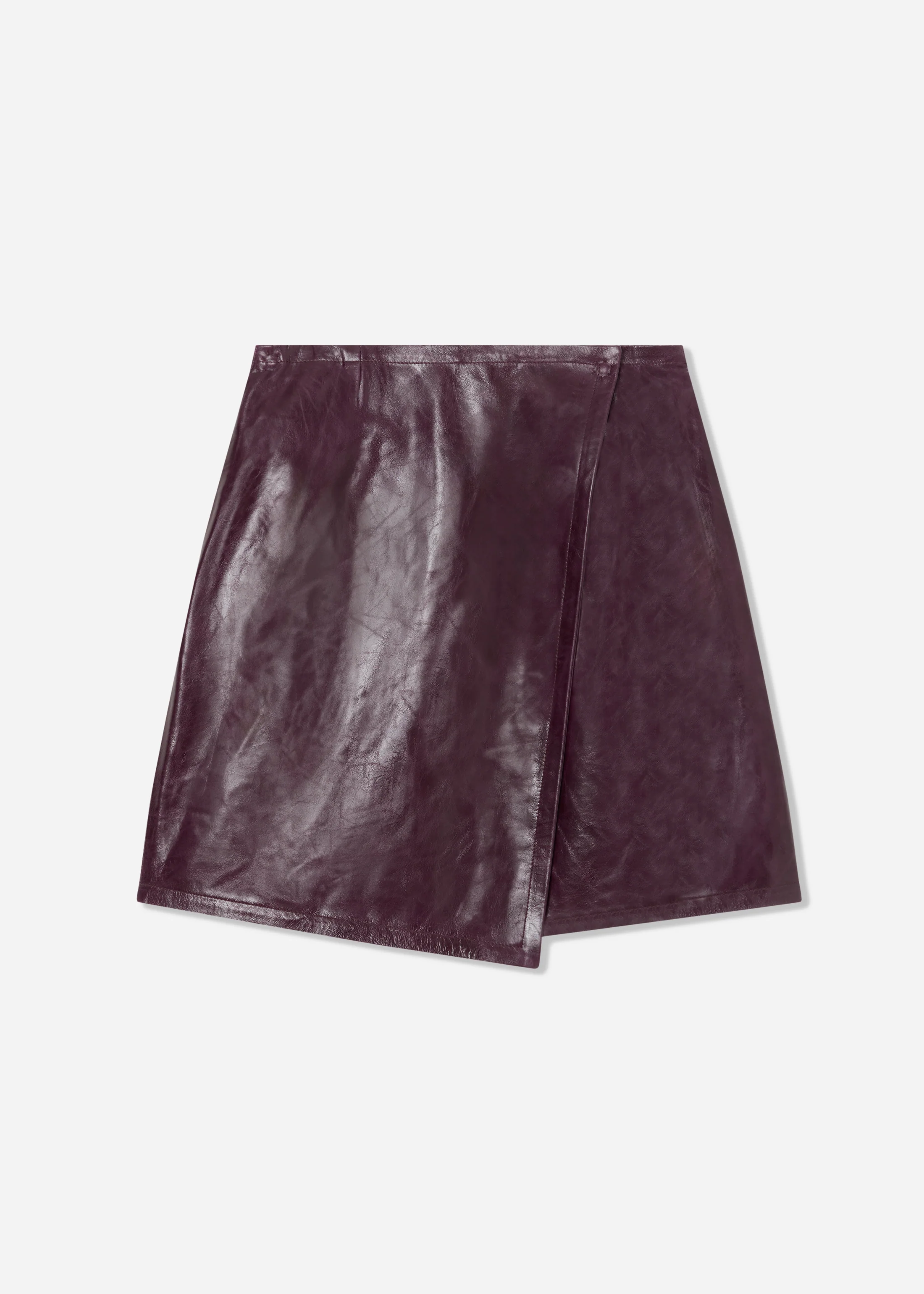 Wrap Mini Skirt in Leather - Aubergine