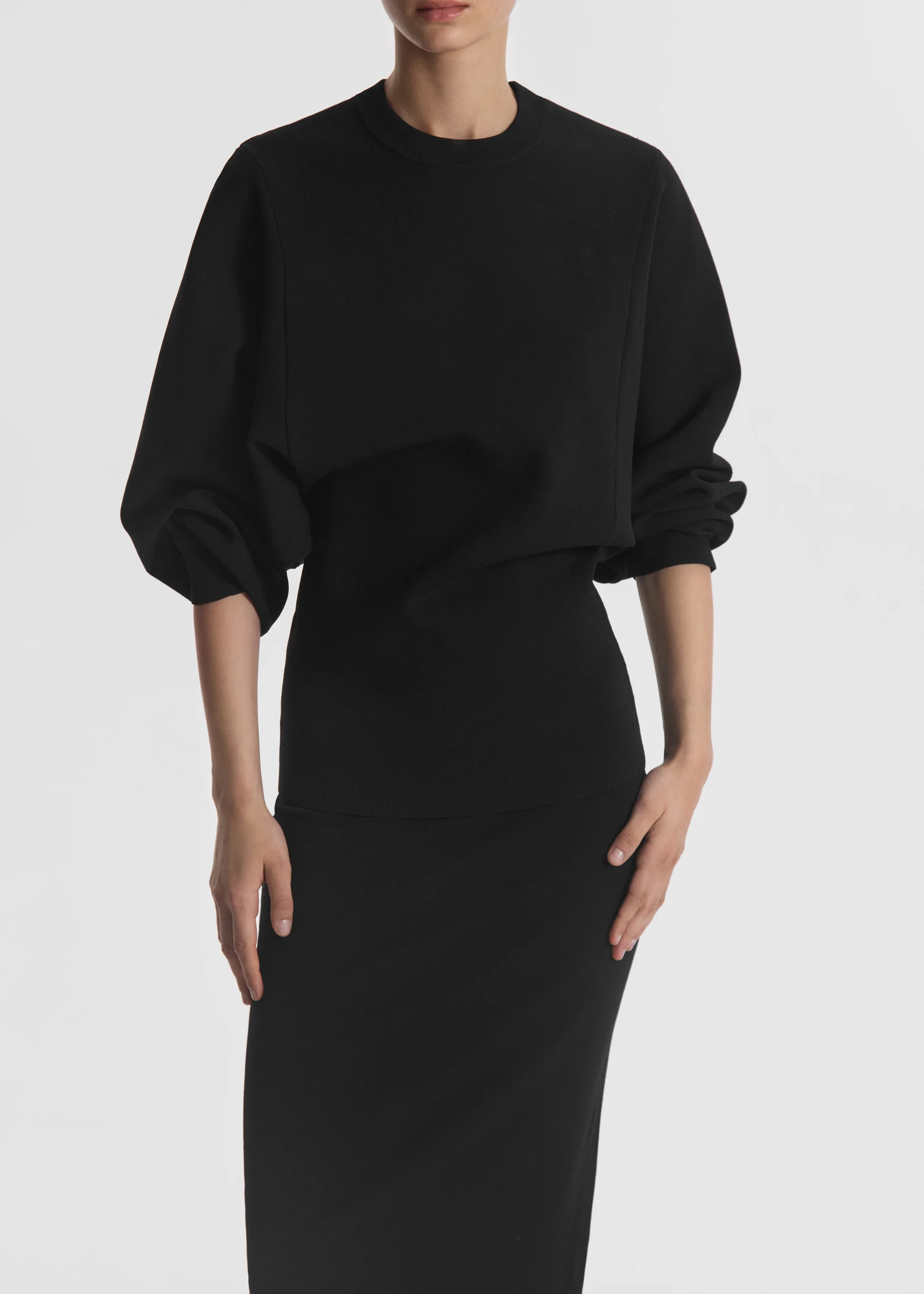 Crewneck Tunic Top in Stretch Knit - Black