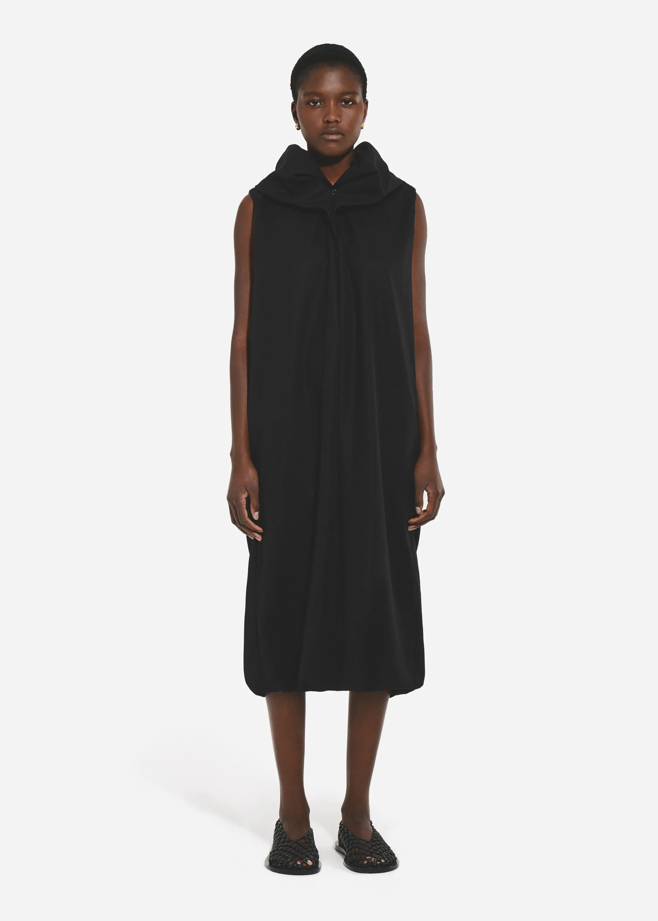 Cloud Collar Tank Dress in Cotton - Black