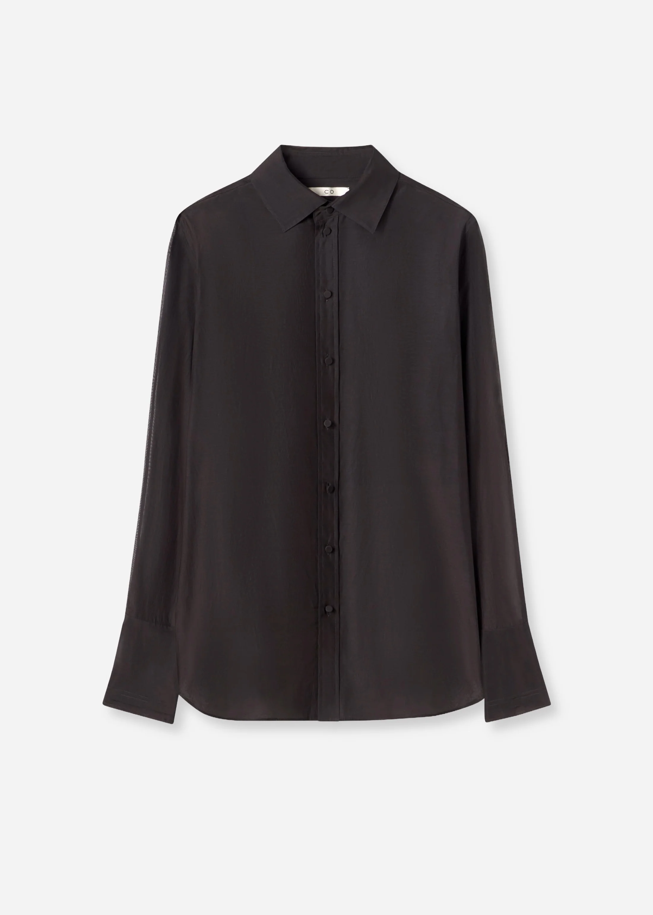 Mens Collared Shirt in Cotton Silk Voile - Black