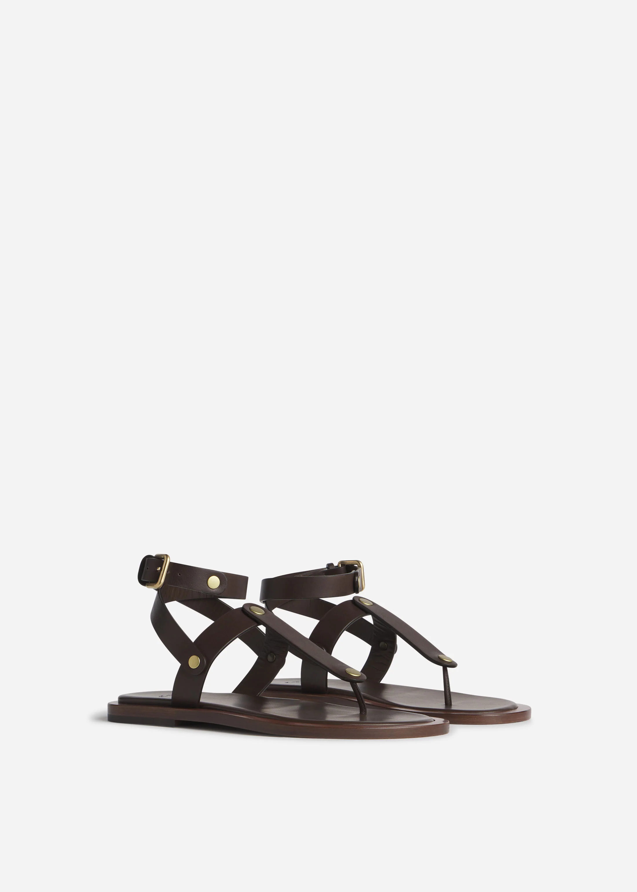 Ankle Wrap Sandal in Calfskin Leather - Chocolate
