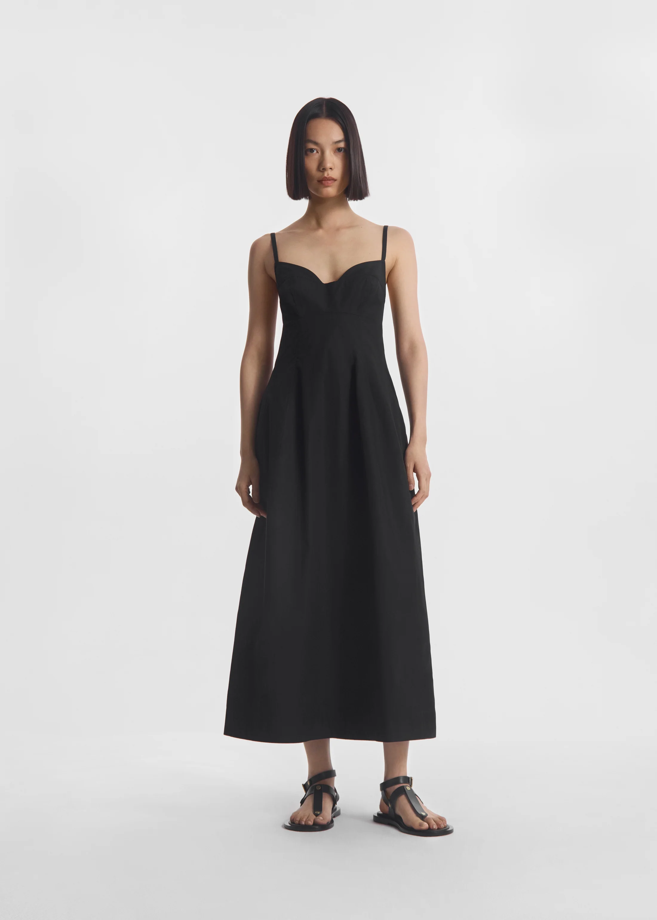 301-bustier-midi-dress-in-cotton-poplin-black-1.webp Bustier Midi Dress in Cotton Poplin - Black