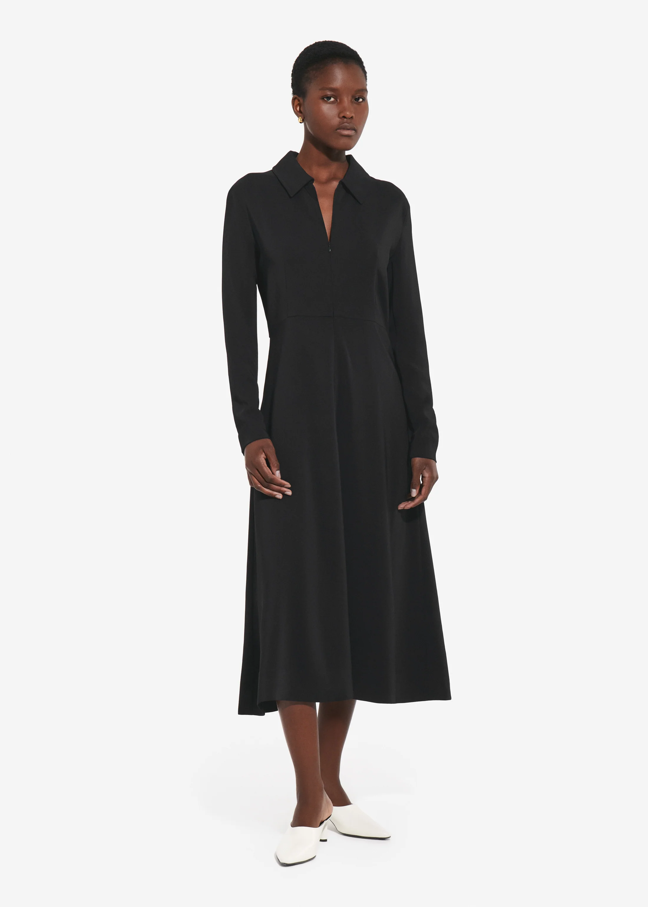 340-long-sleeve-shirt-dress-in-crepe-black-1.webp Long Sleeve Shirt Dress in Crepe - Black
