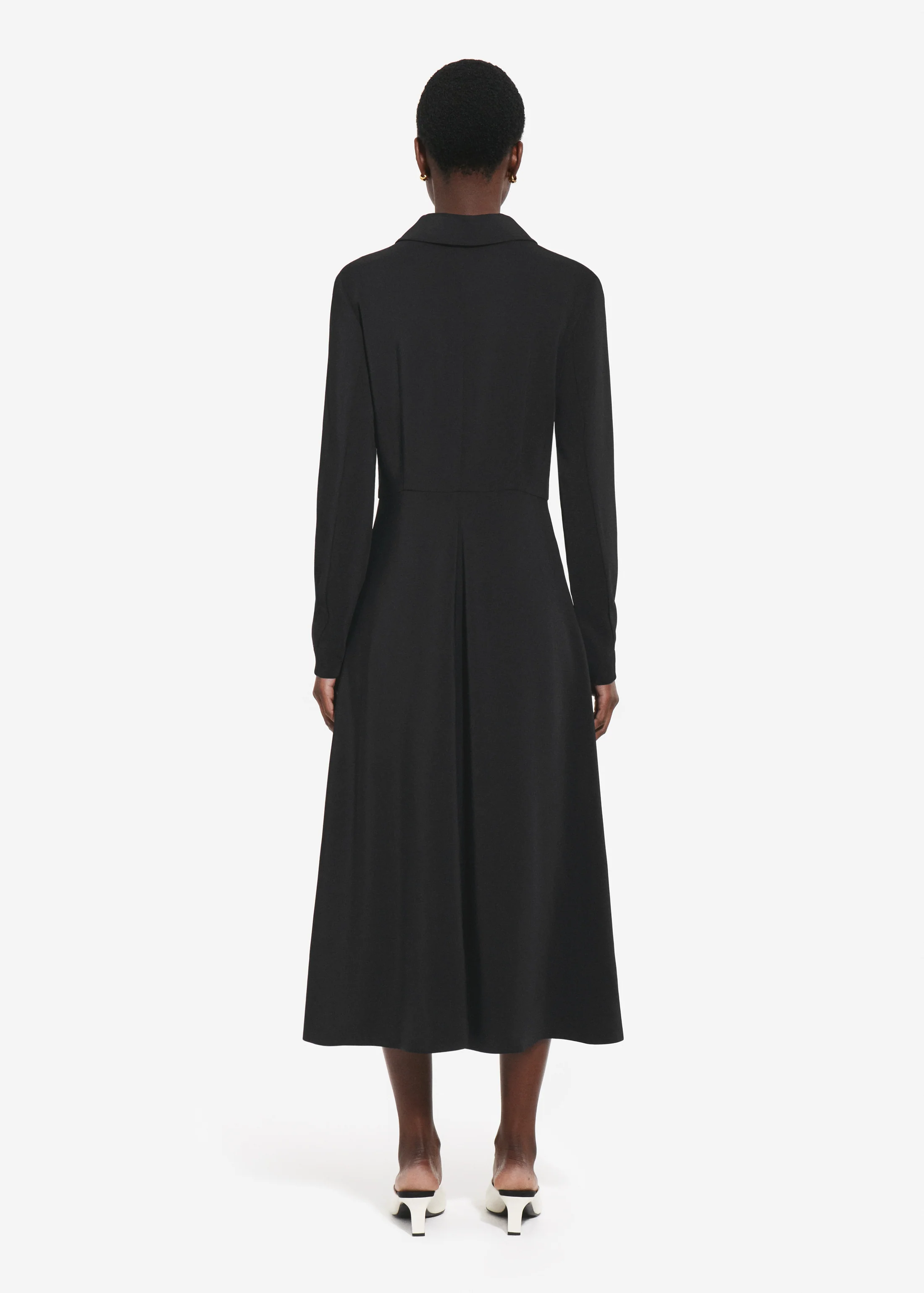 Long Sleeve Shirt Dress in Crepe -  Black