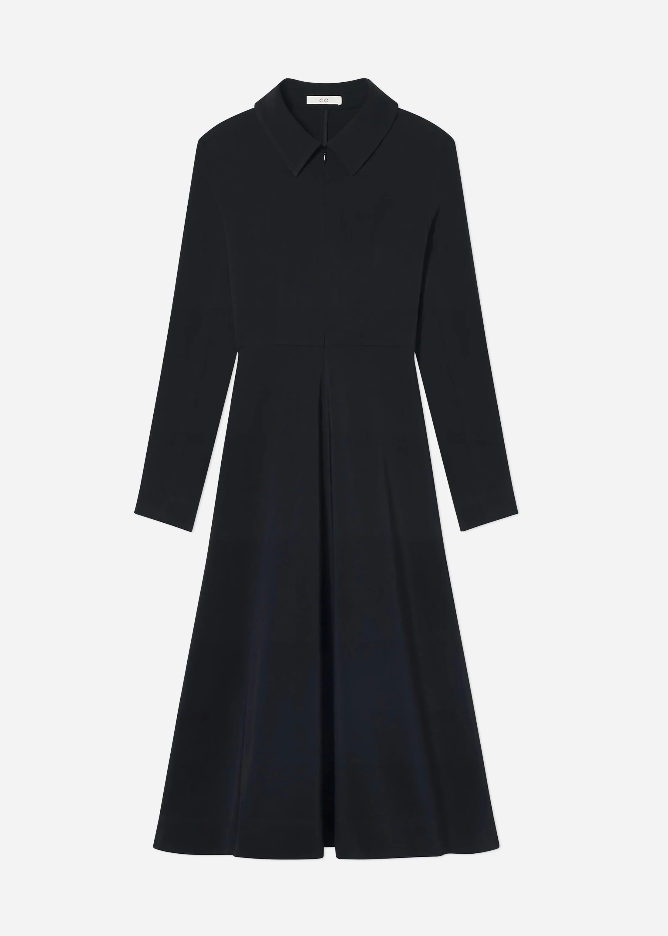 Long Sleeve Shirt Dress in Crepe -  Black