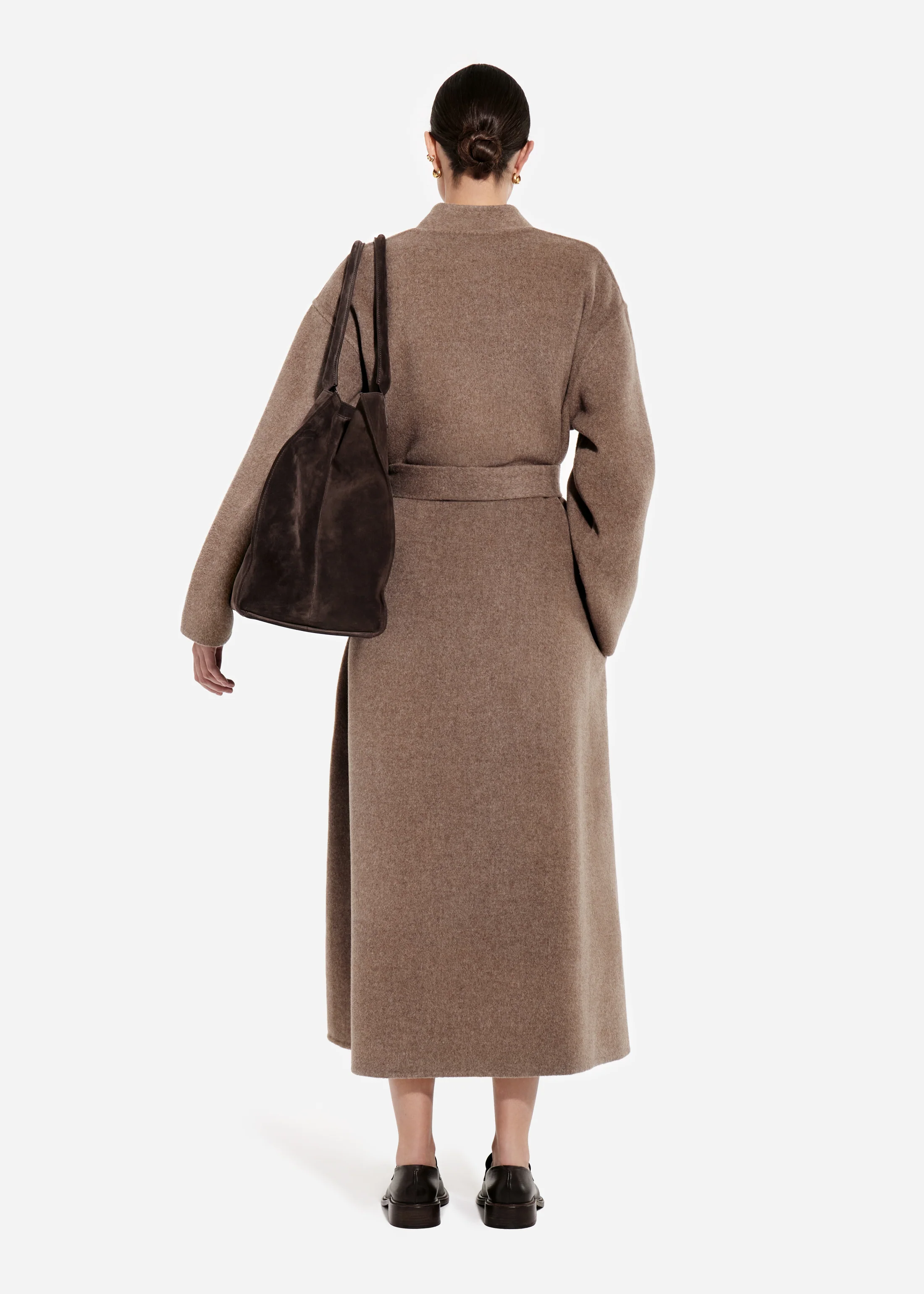 Wrap Coat in Double Faced Wool Cashmere  - Brown Melange