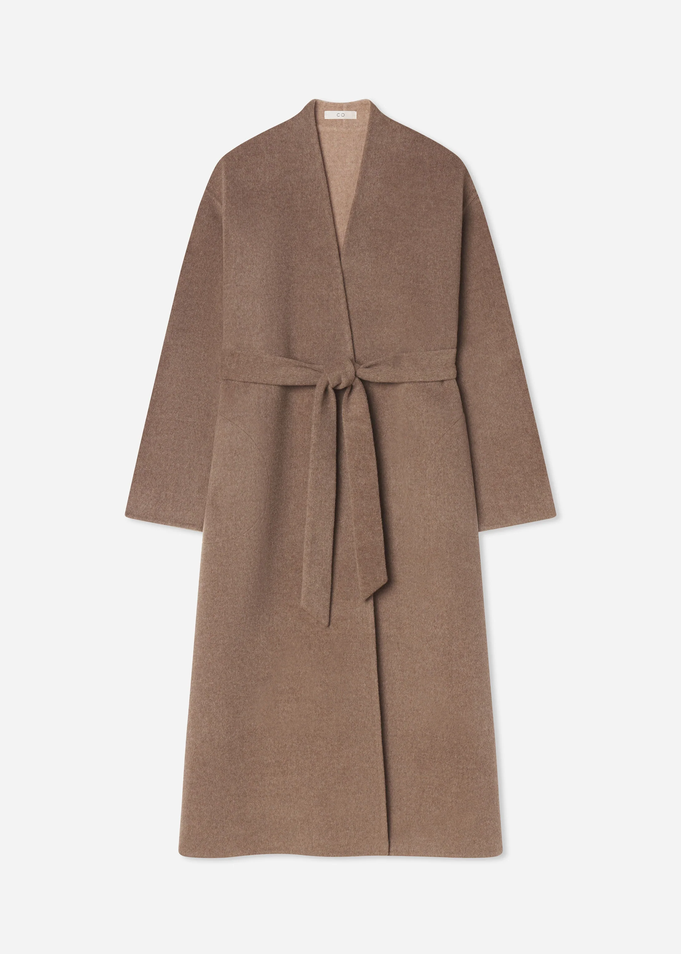 Wrap Coat in Double Faced Wool Cashmere  - Brown Melange