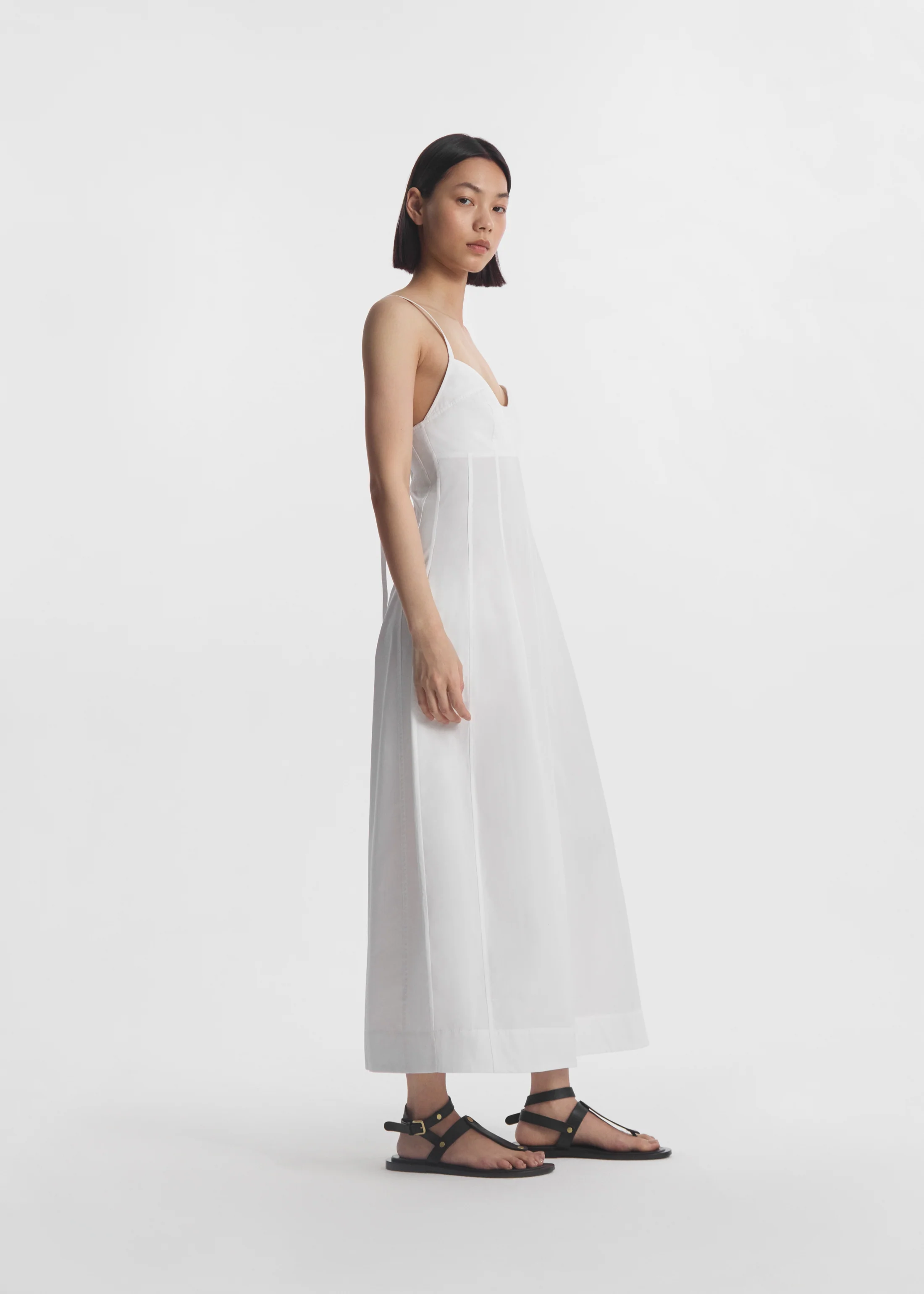 Bustier Midi Dress in Cotton Poplin - White