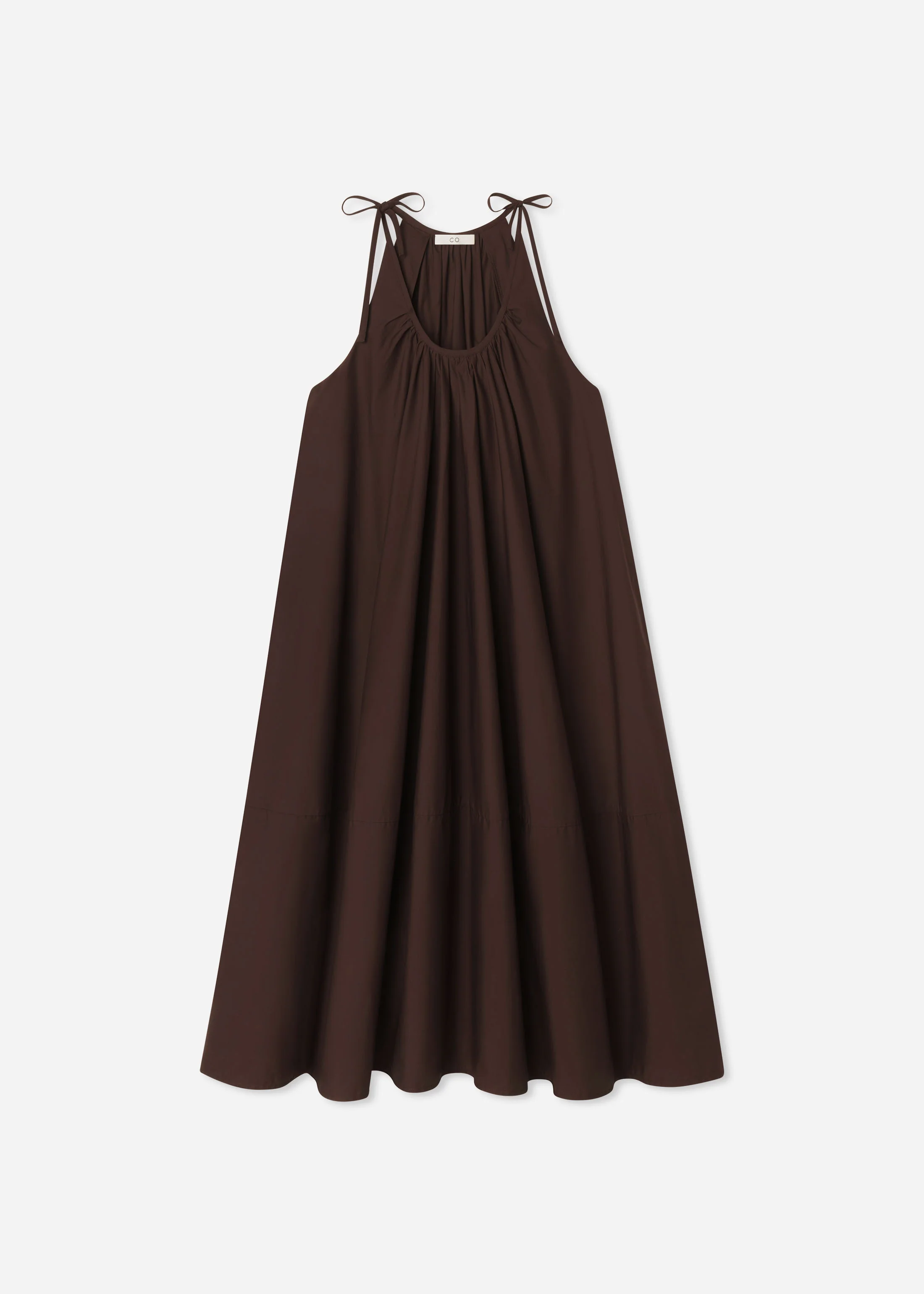 Gathered Halter Dress in Cotton Poplin - Chocolate