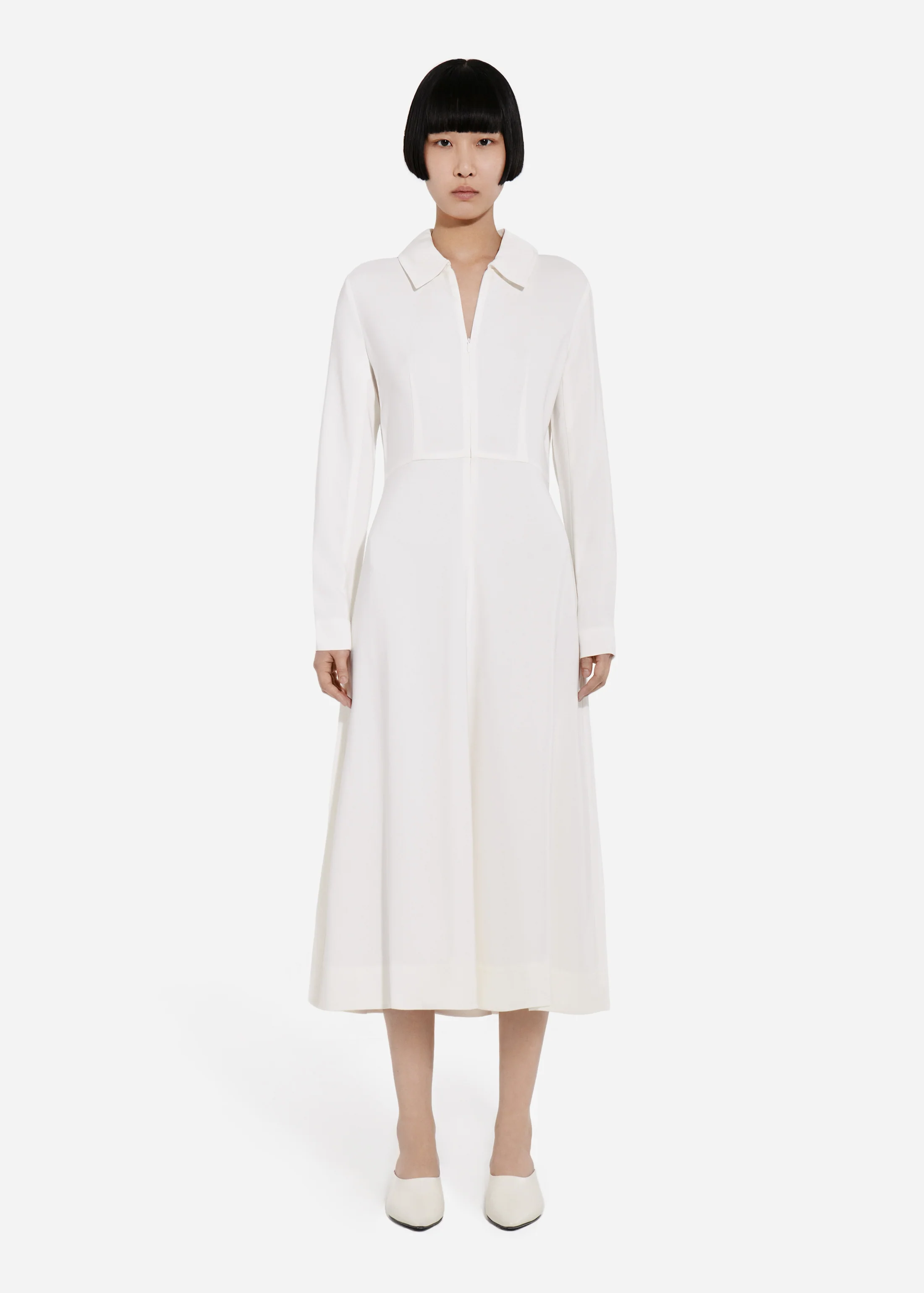 390-long-sleeve-shirt-dress-in-crepe-ivory-1.webp Long Sleeve Shirt Dress in Crepe - Ivory