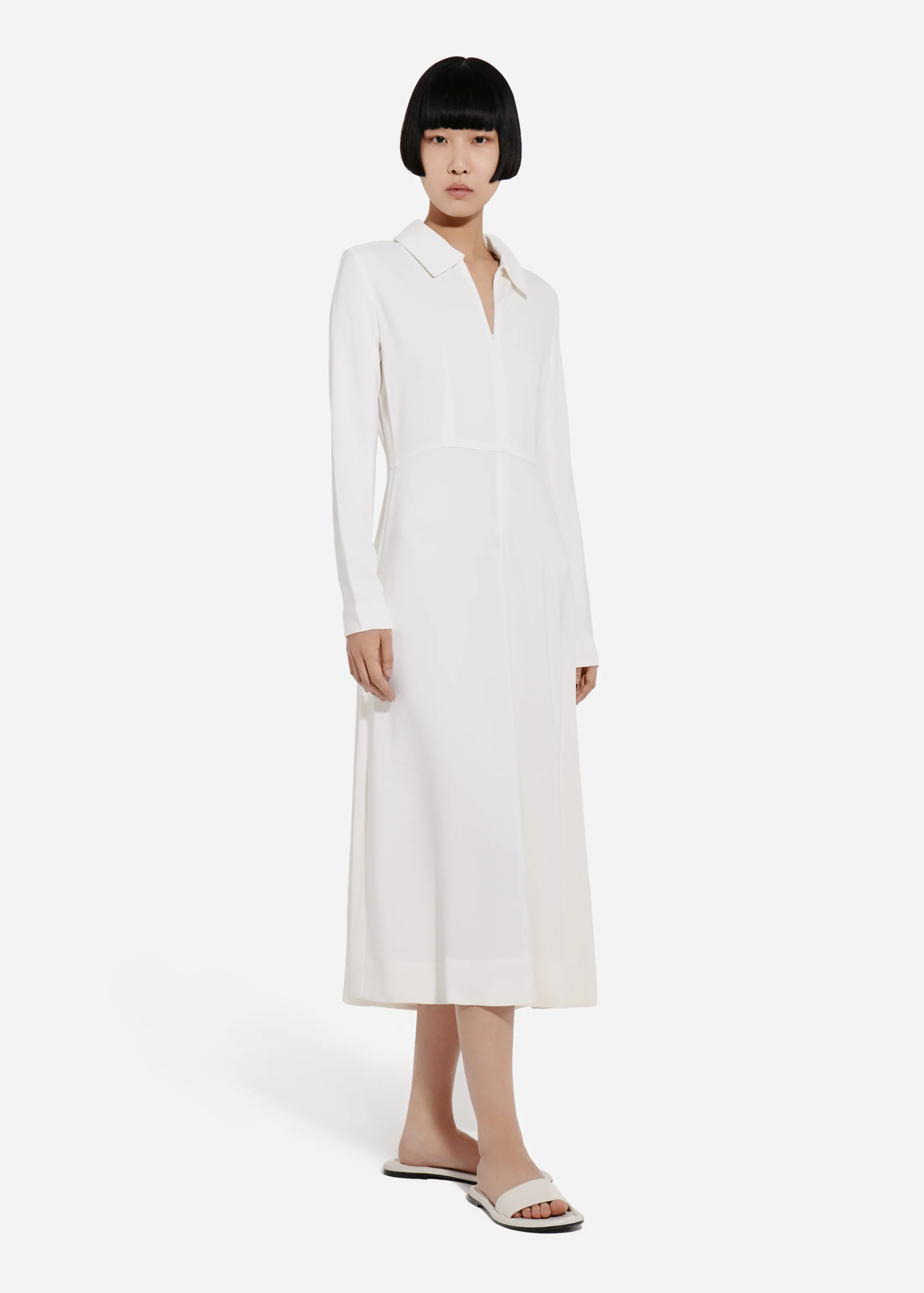 390-long-sleeve-shirt-dress-in-crepe-ivory-3.webp Long Sleeve Shirt Dress in Crepe - Ivory