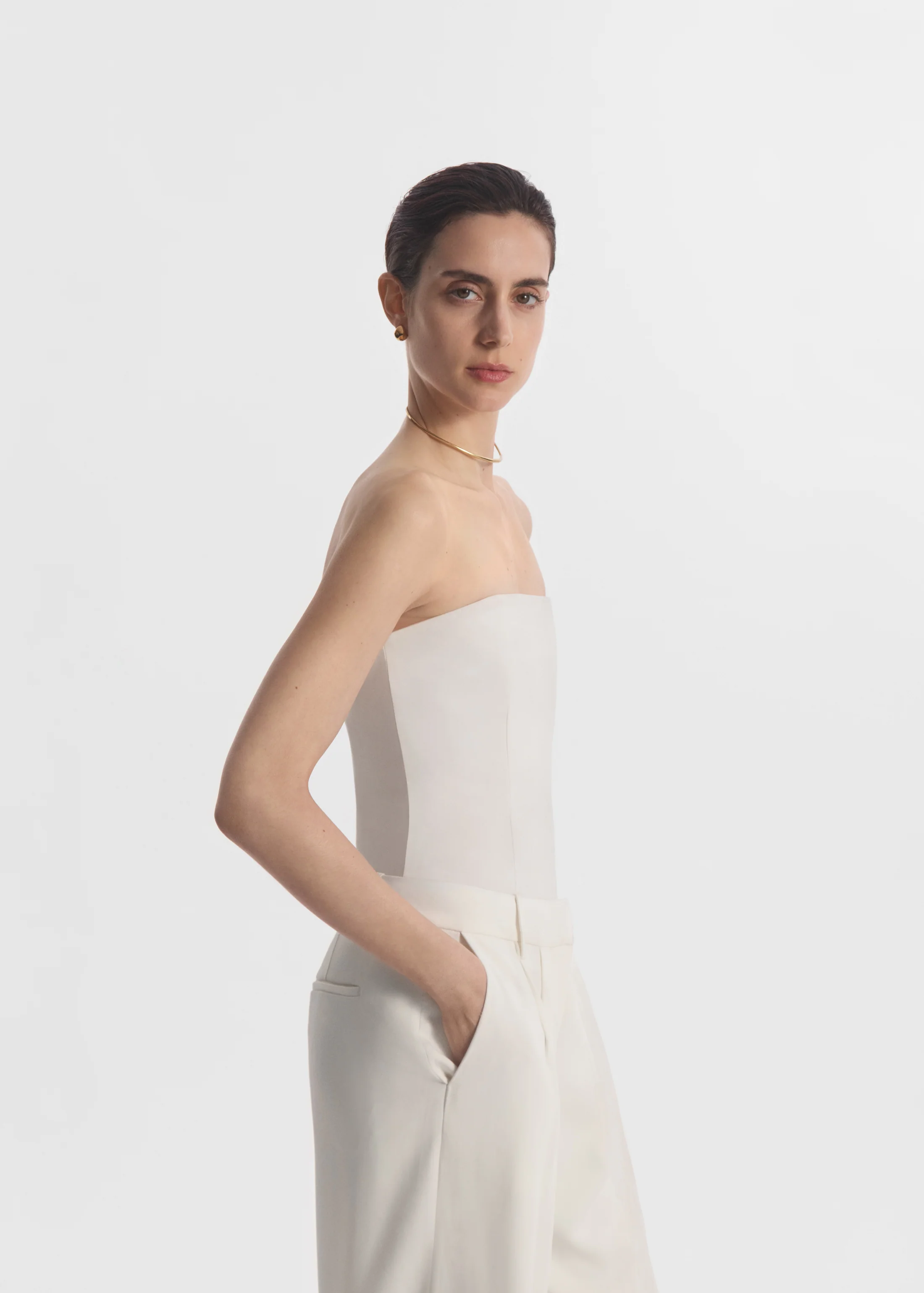 Strapless Bustier Top in Crepe - Ivory