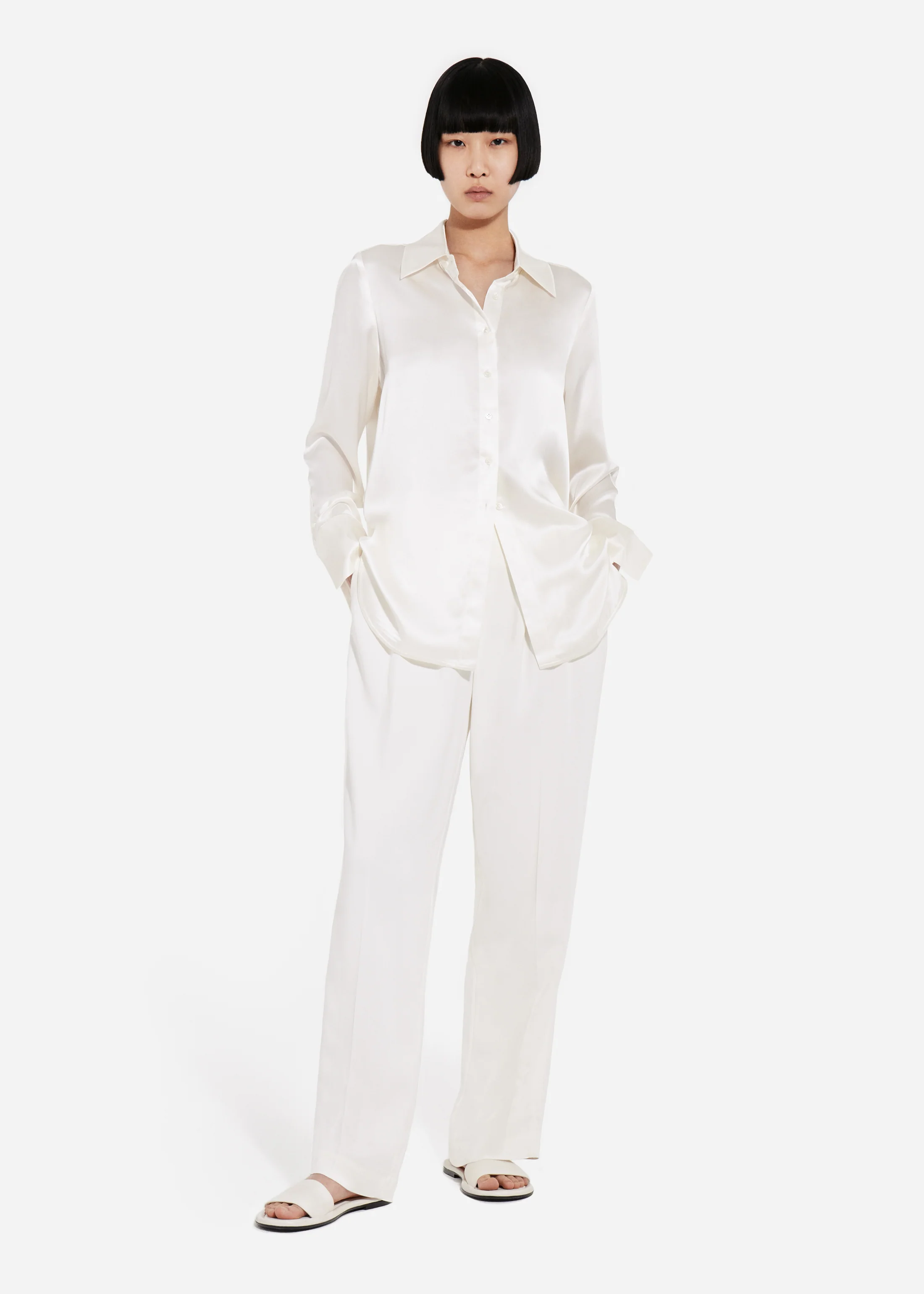 Button Down Shirt in Silk - Ivory