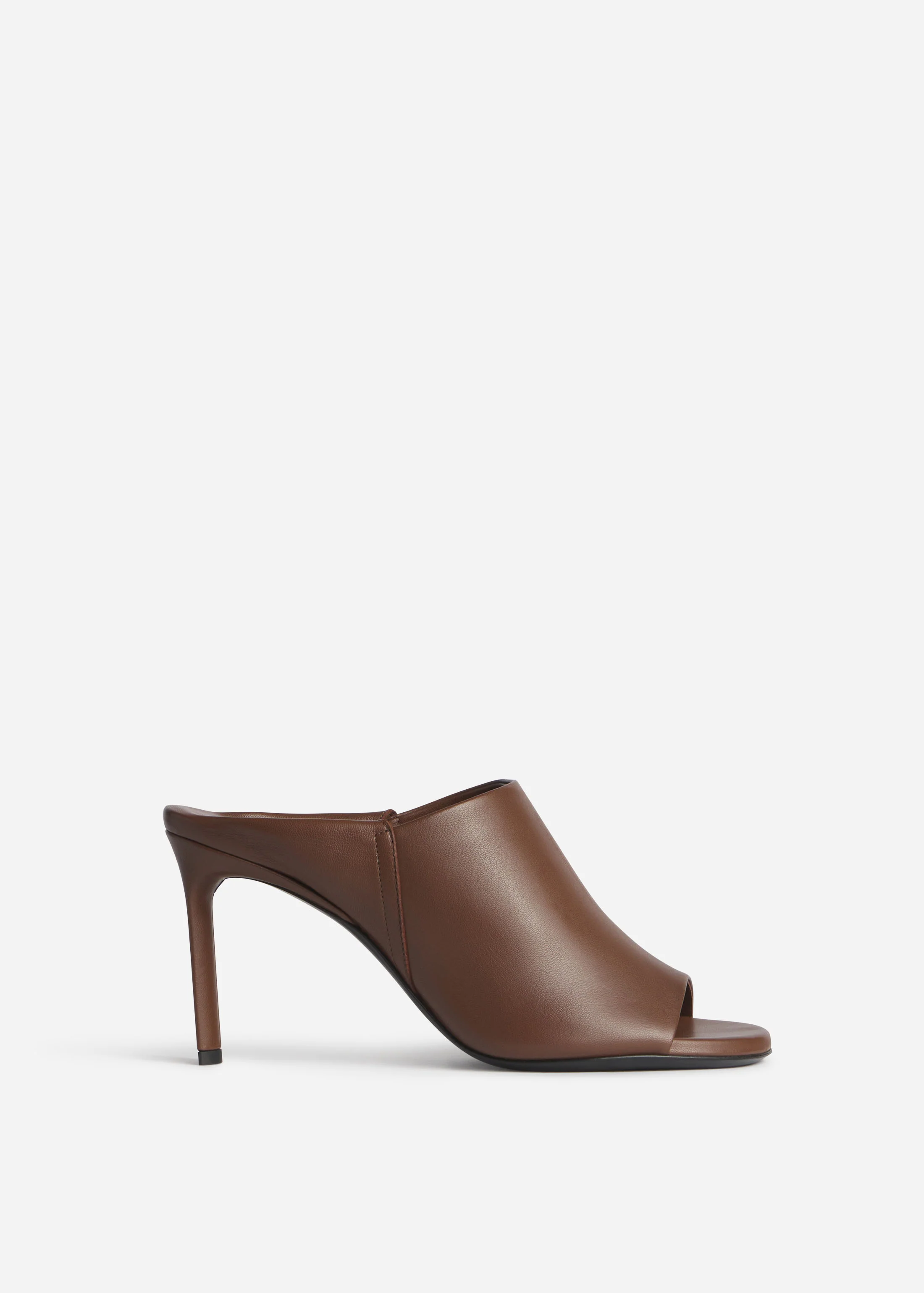 Open Toe Heeled Mule in Smooth Leather - Cognac