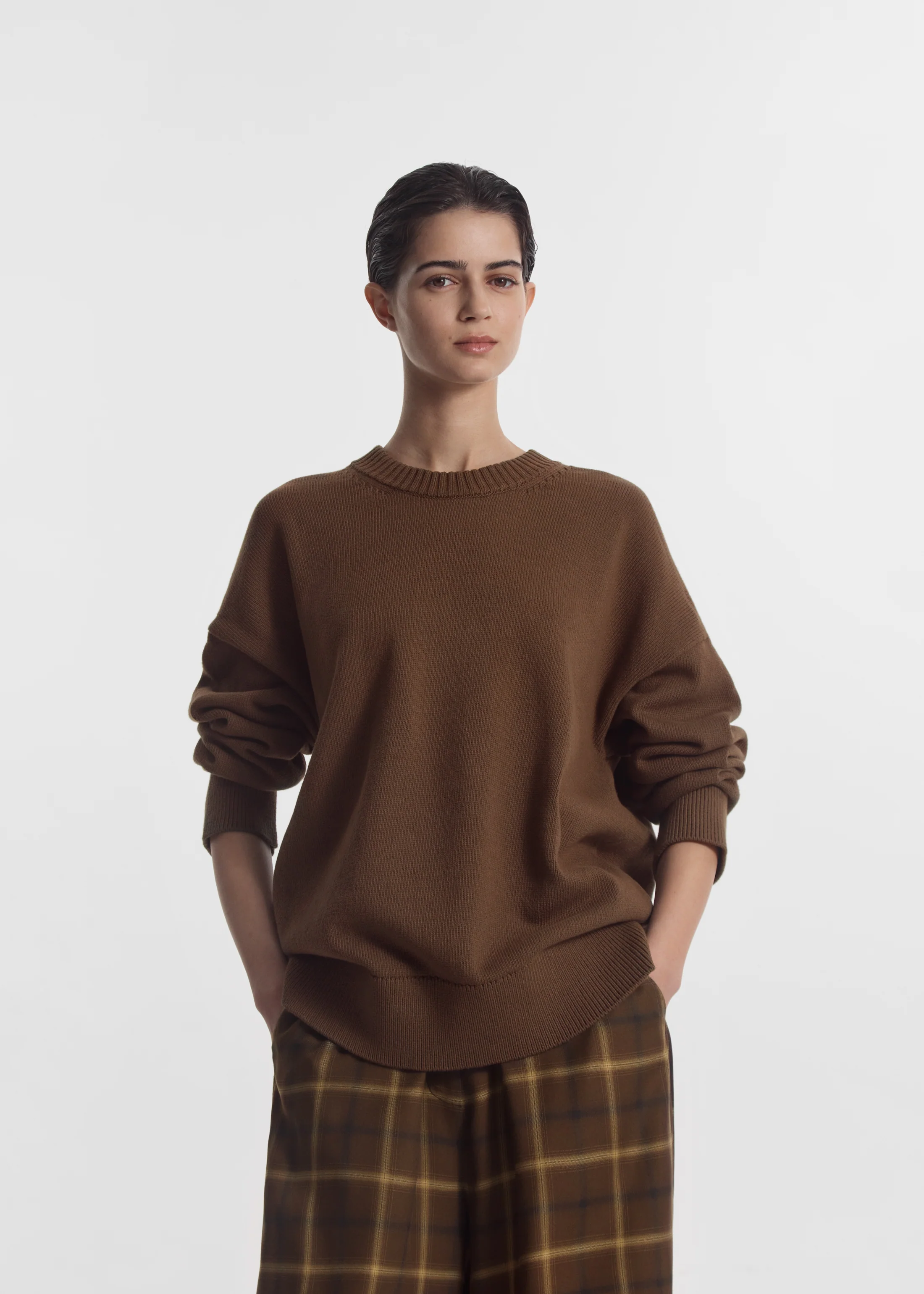 Boyfriend Crew Sweater in Cotton - Olive