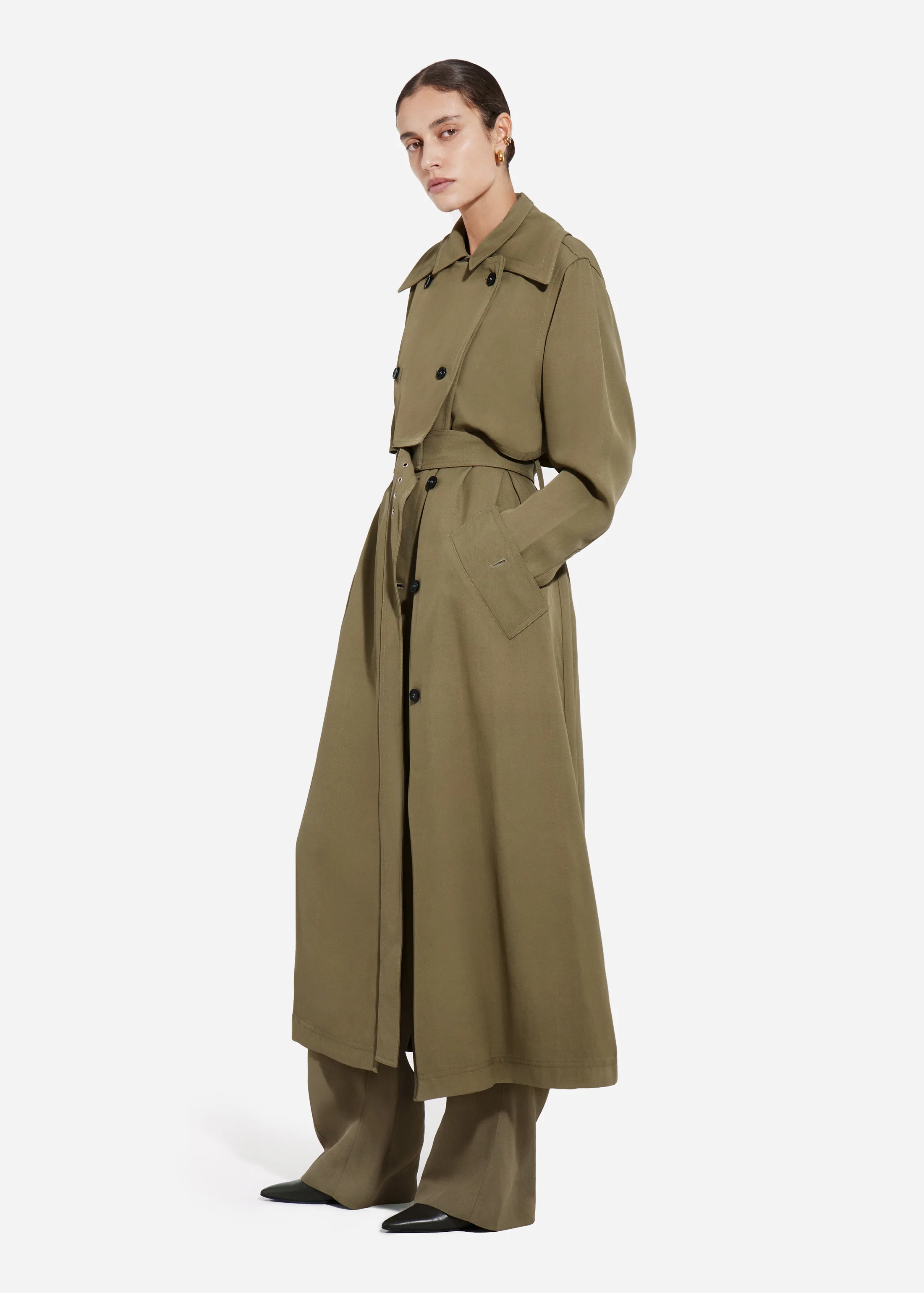 538-double-layer-belted-trench-in-viscose-twill-aloe-1.webp Double Layer Belted Trench in Viscose Twill - Aloe