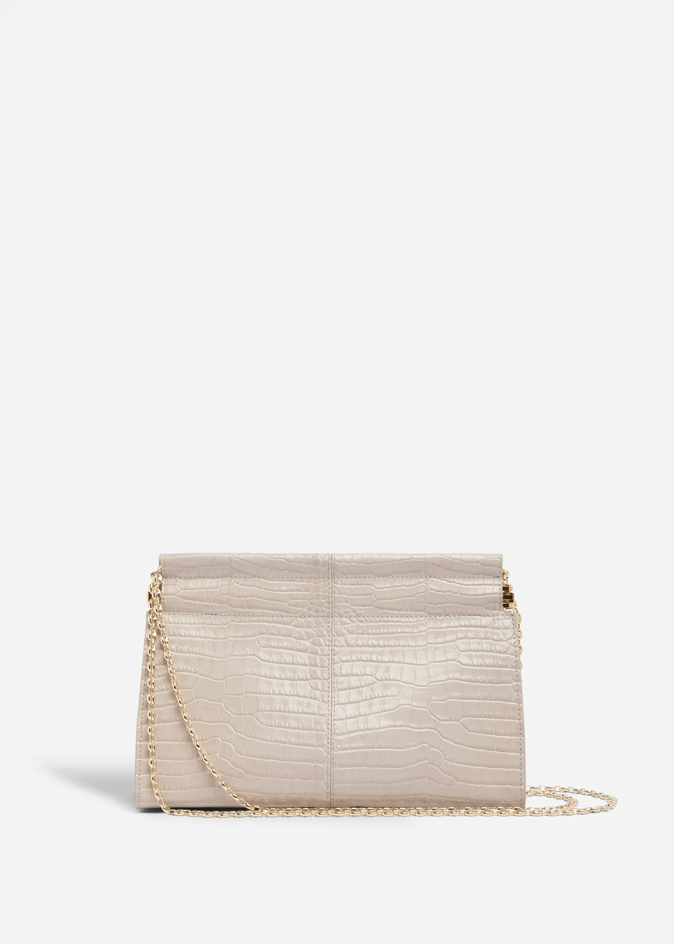 Small Leather Clutch with Chain - Grey