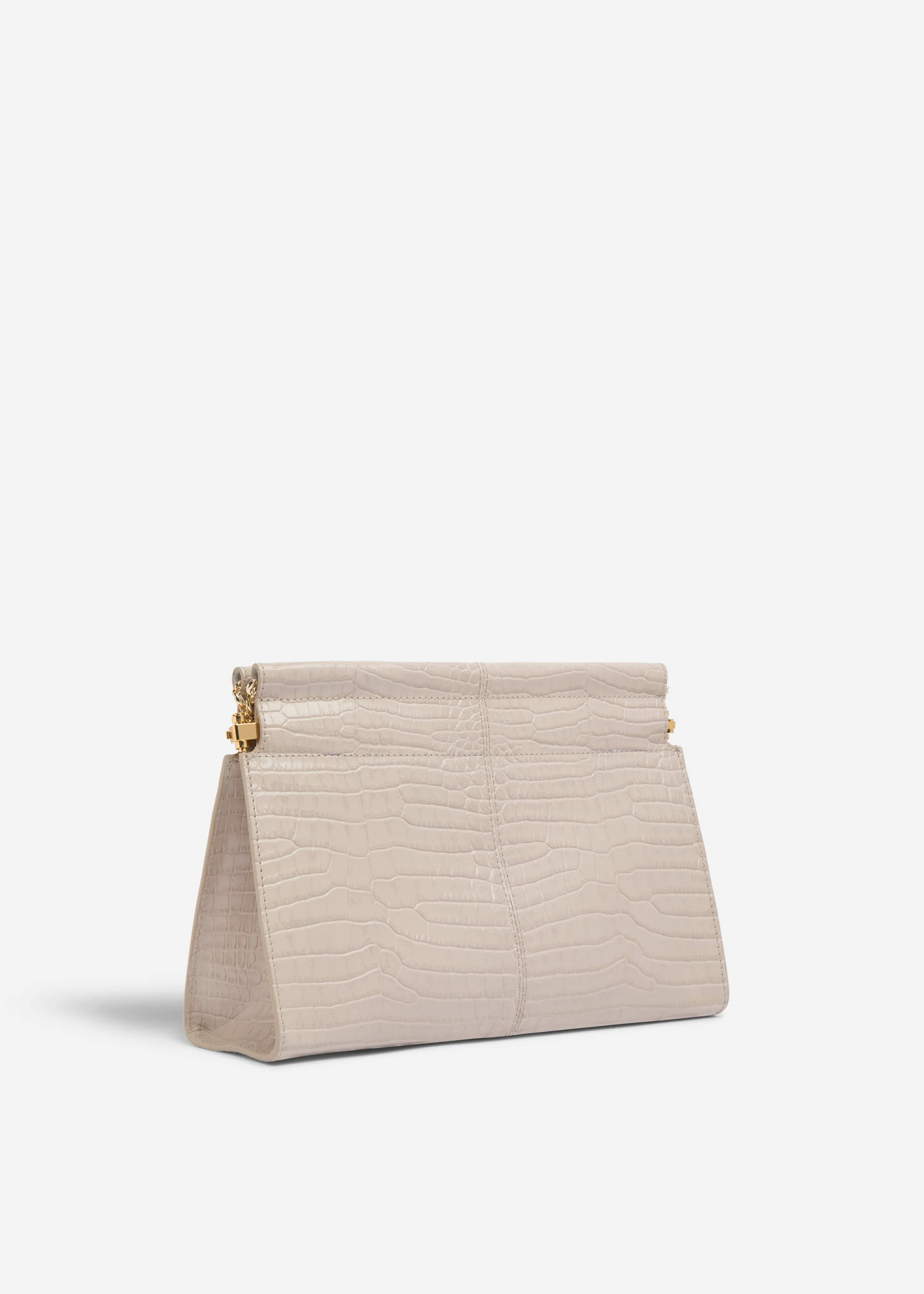 Small Leather Clutch with Chain - Grey