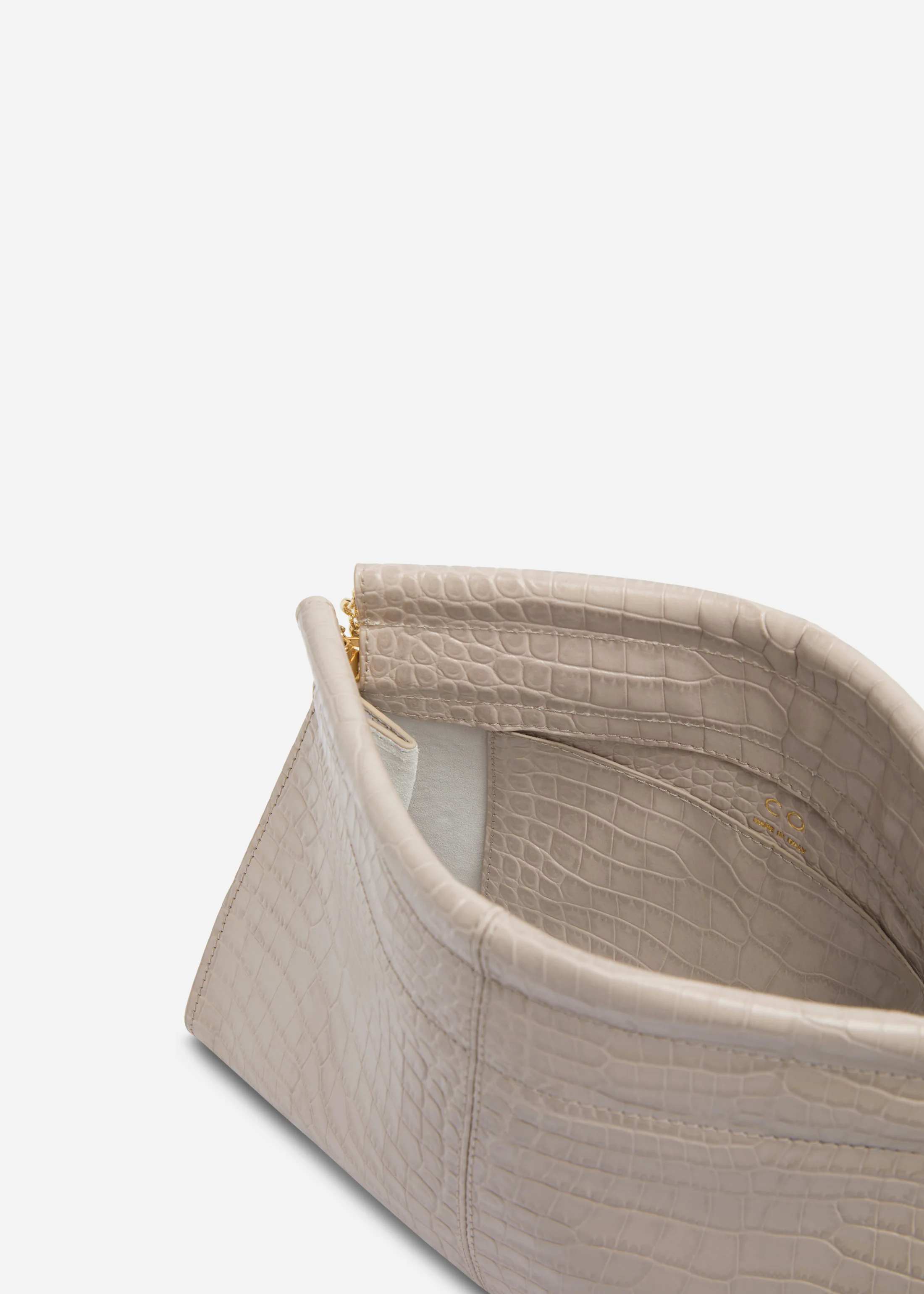 Small Leather Clutch with Chain - Grey