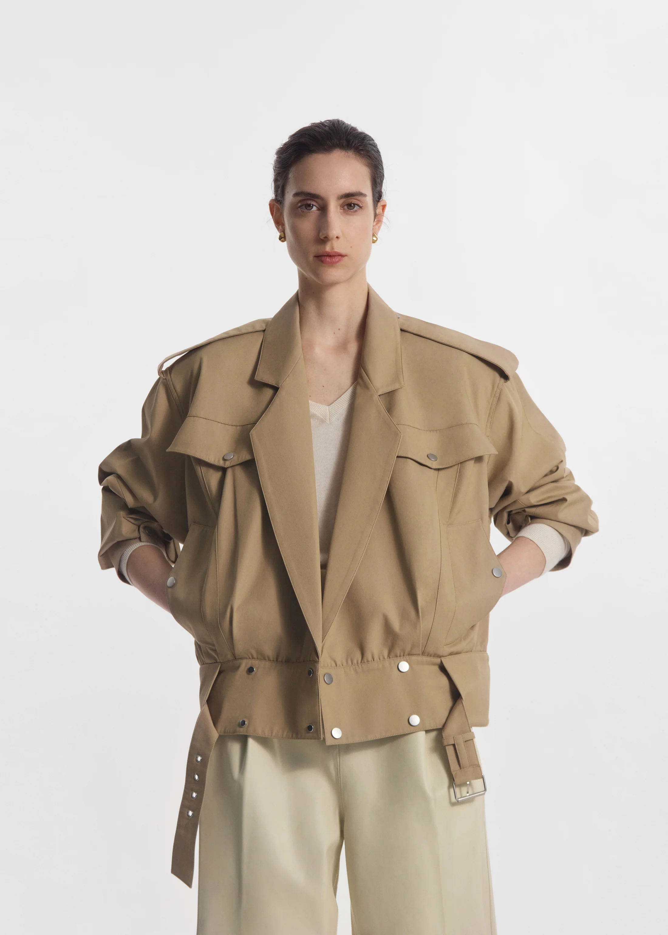 Tapered Sport Jacket in Cotton Twill - Camel